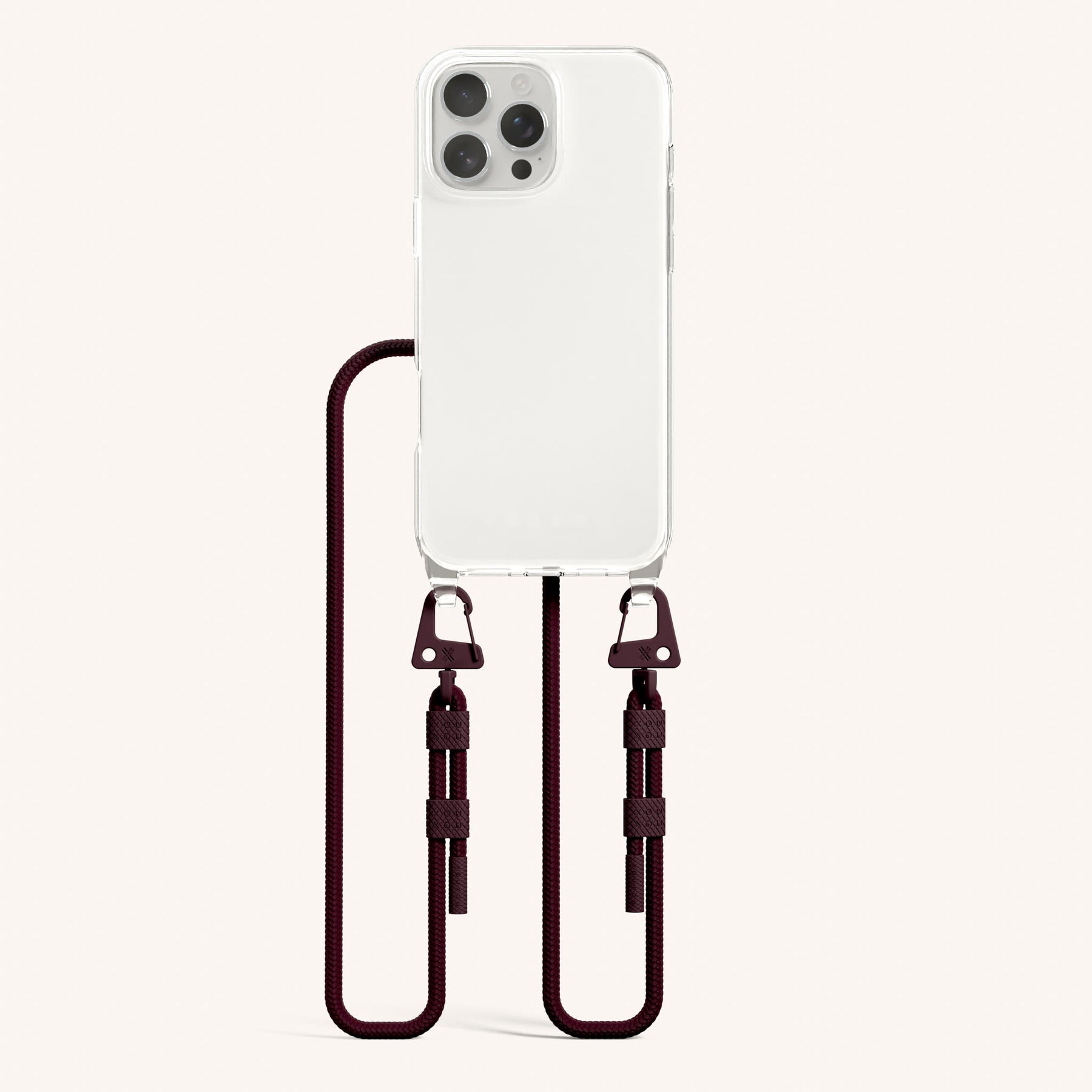 Handykette mit Karabinerband in Transparent + Weinrot