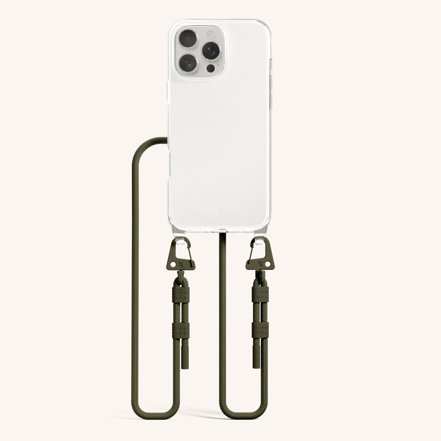 Handykette mit Karabinerband in Transparent + Moos