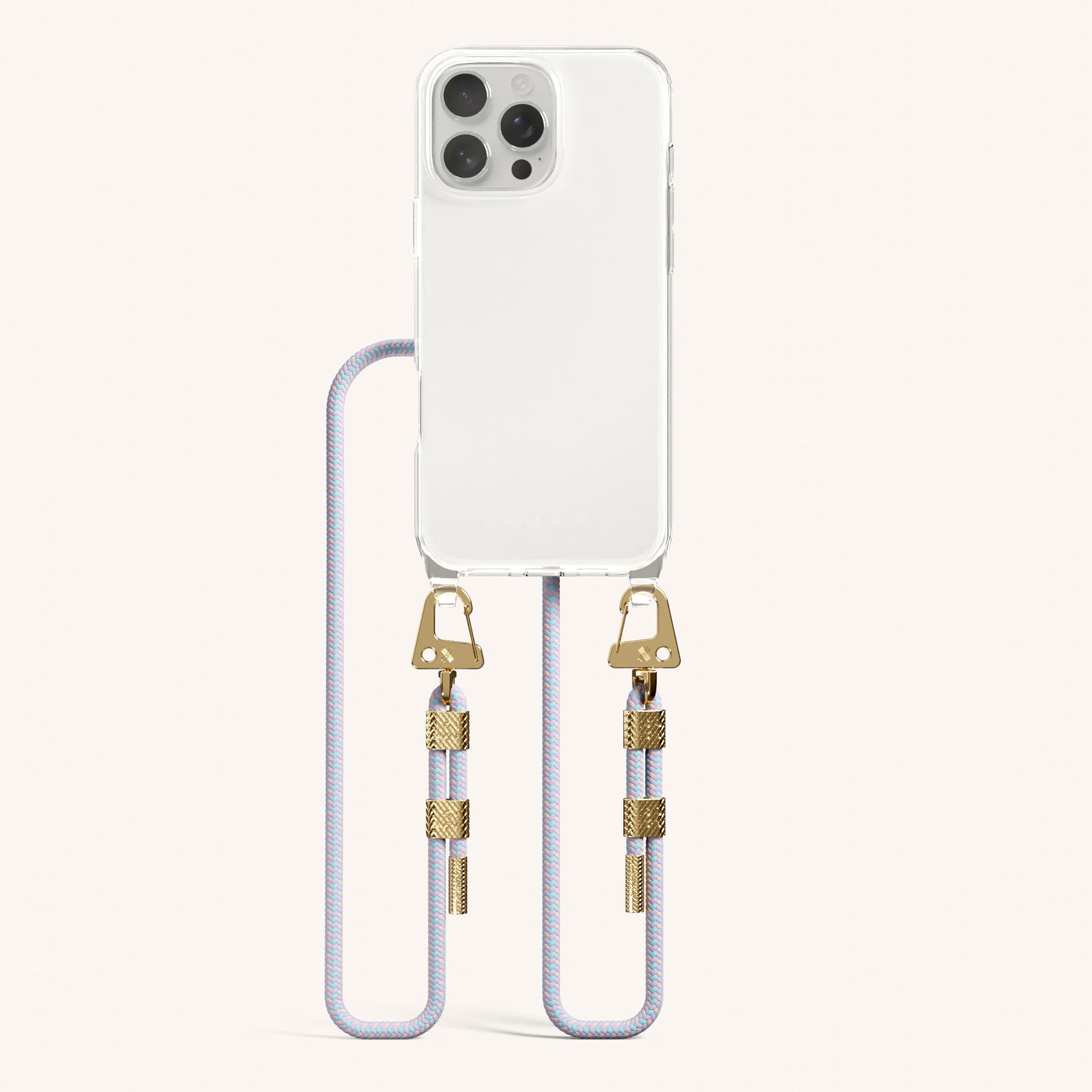 Phone Necklace with Carabiner Rope in Clear + Vibrant Pastel