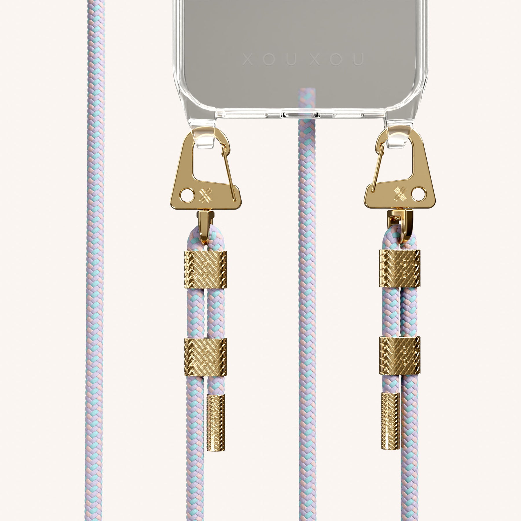 Phone Necklace with Carabiner Rope in Clear + Vibrant Pastel