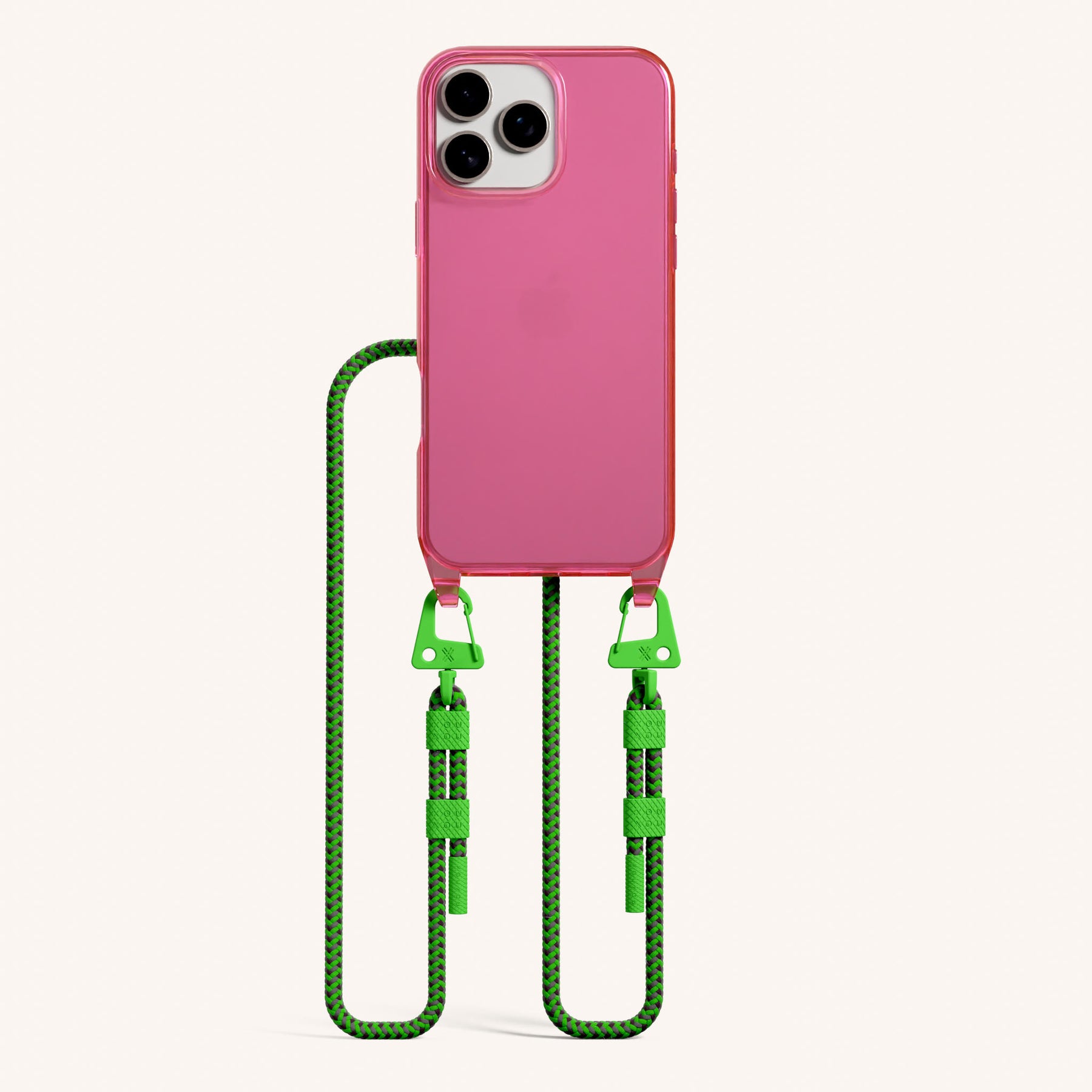 Phone Necklace with Carabiner Rope in Cyber Pink Clear + Acid