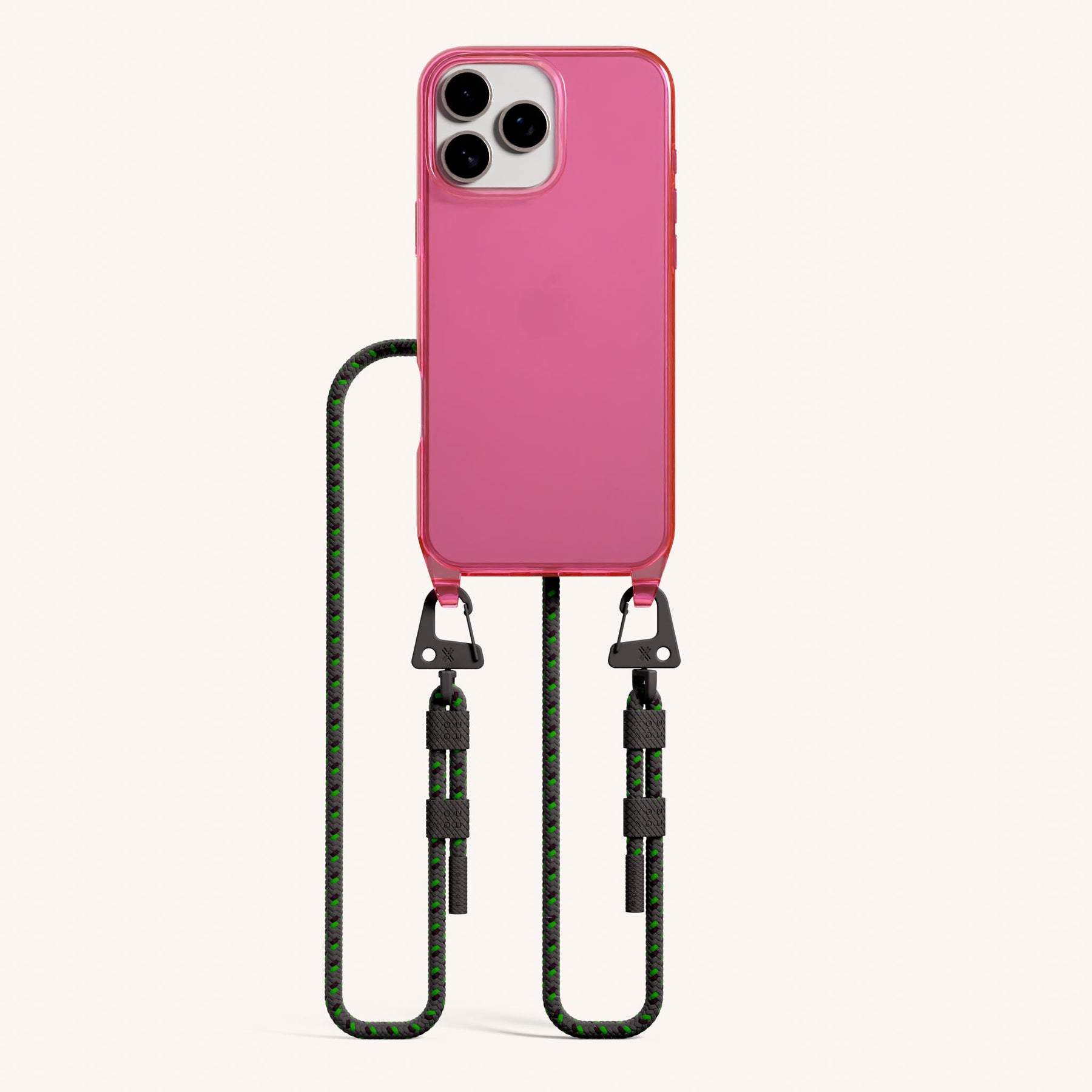 Phone Necklace with Carabiner Rope in Cyber Pink Clear + Ash