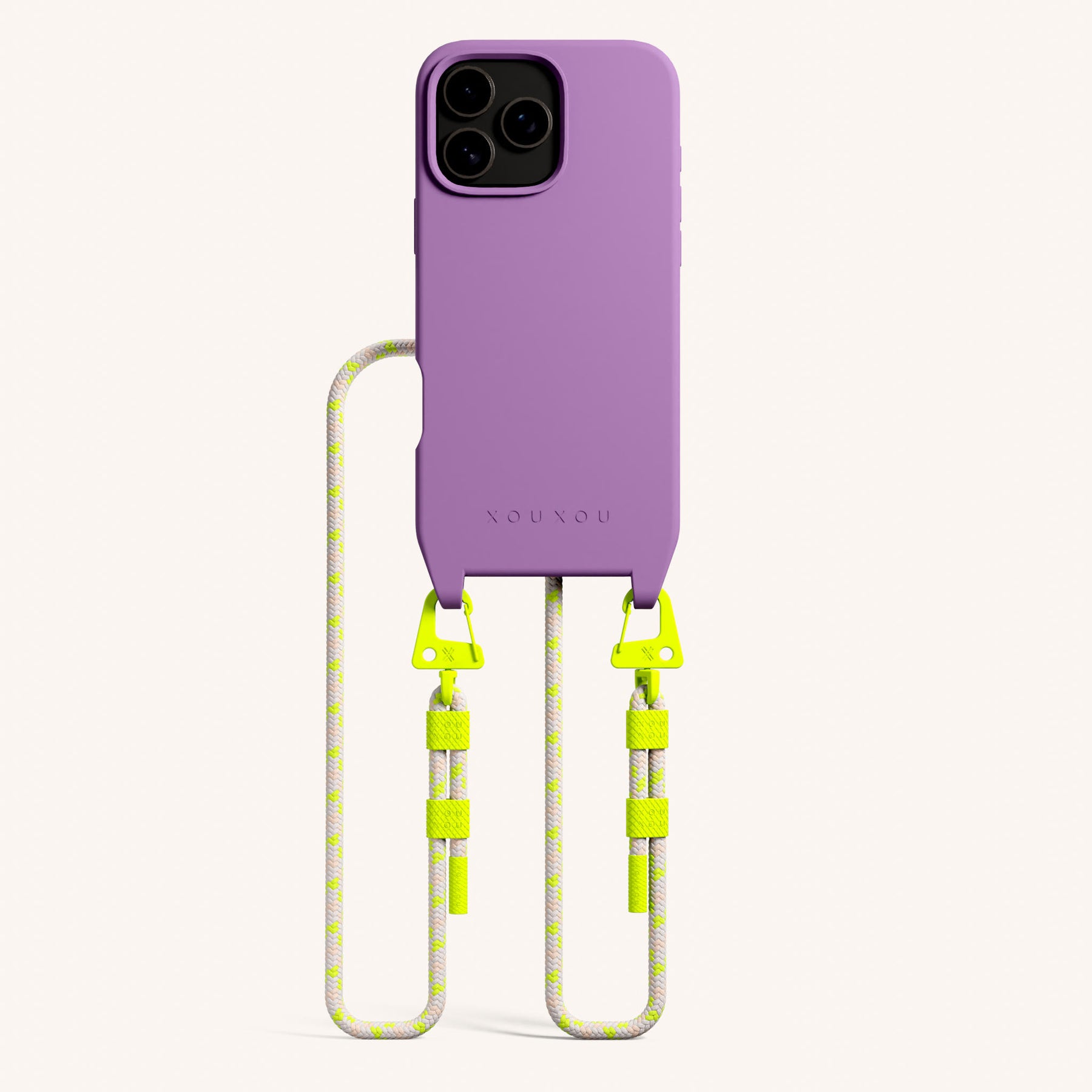 Phone Necklace with Carabiner Rope in Lavender + Neon Camouflage