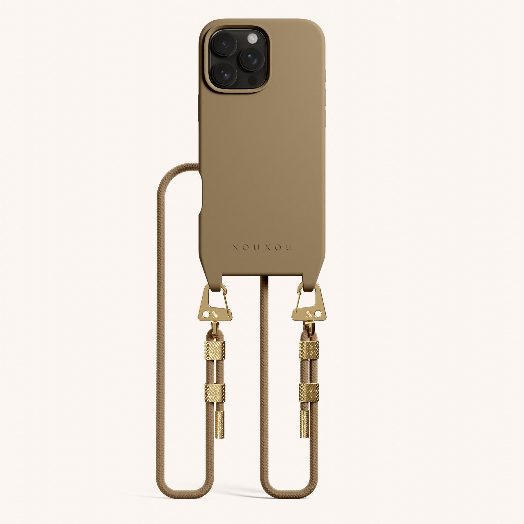 Handykette mit Karabinerband in Taupe