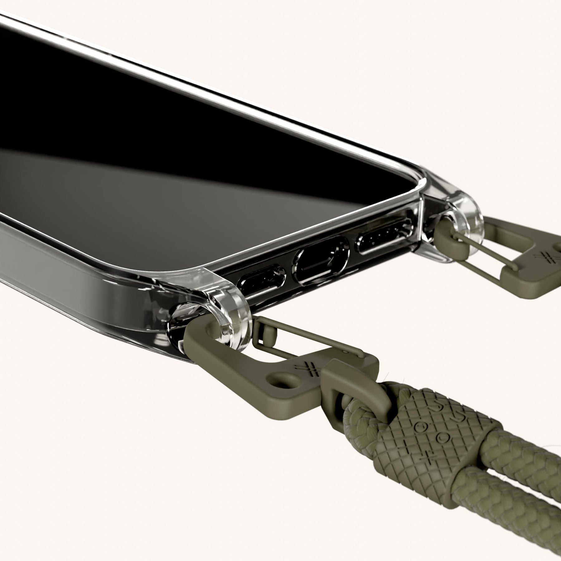 Handykette mit Karabinerband in Transparent + Moos