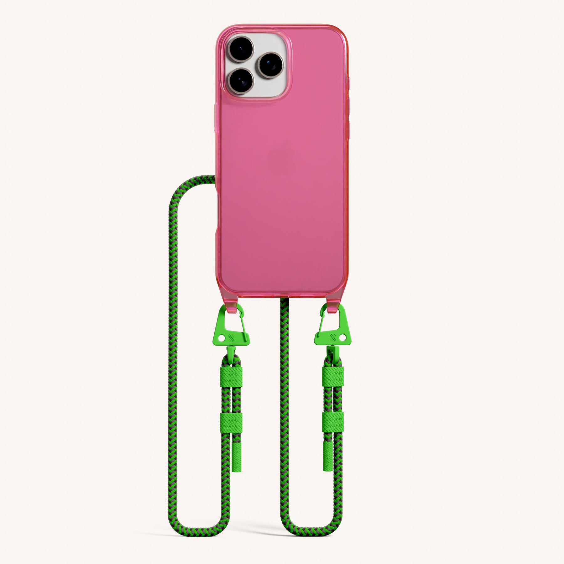 Phone Necklace with Carabiner Rope in Cyber Pink Clear + Acid