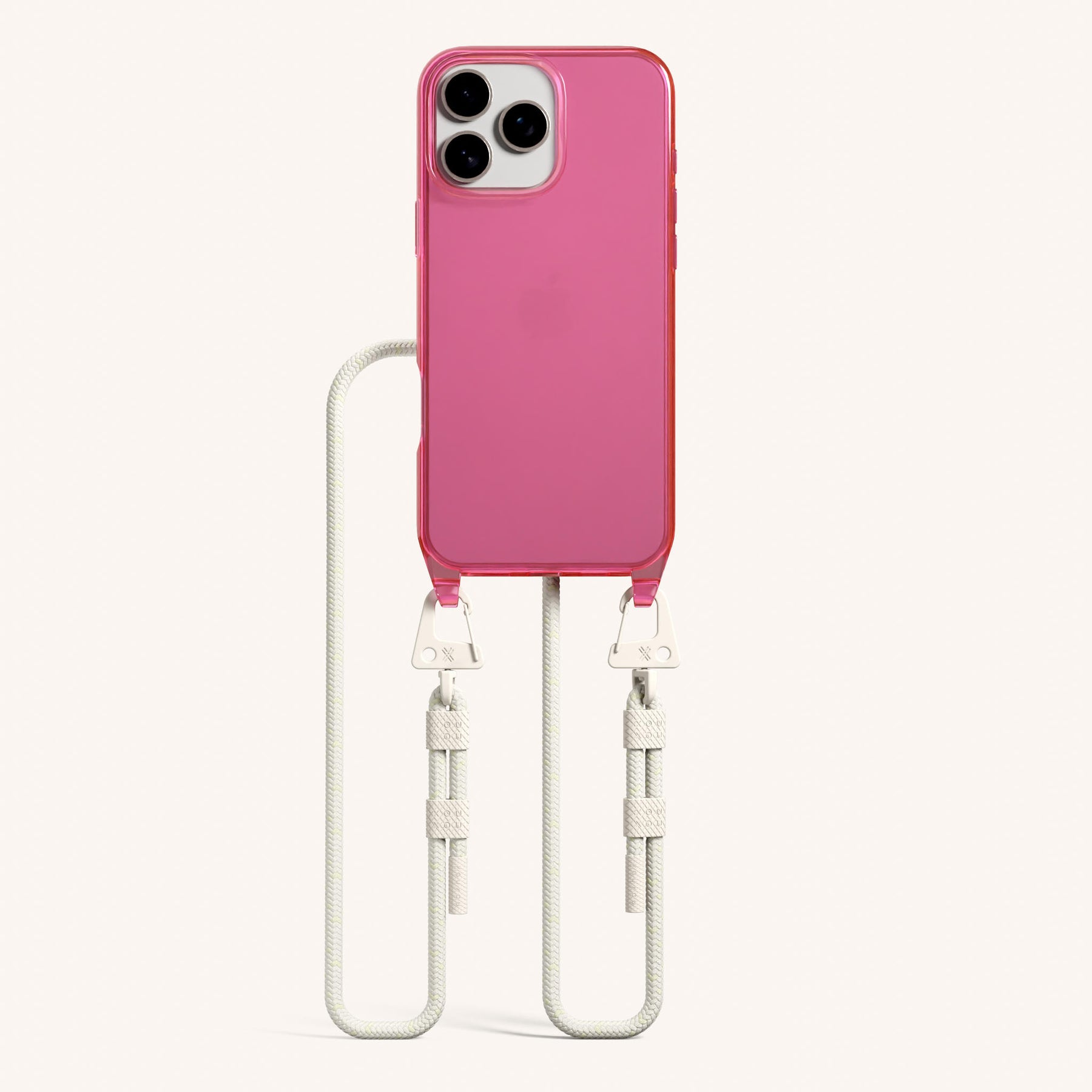 Phone Necklace with Carabiner Rope in Cyber Pink Clear + Chalk