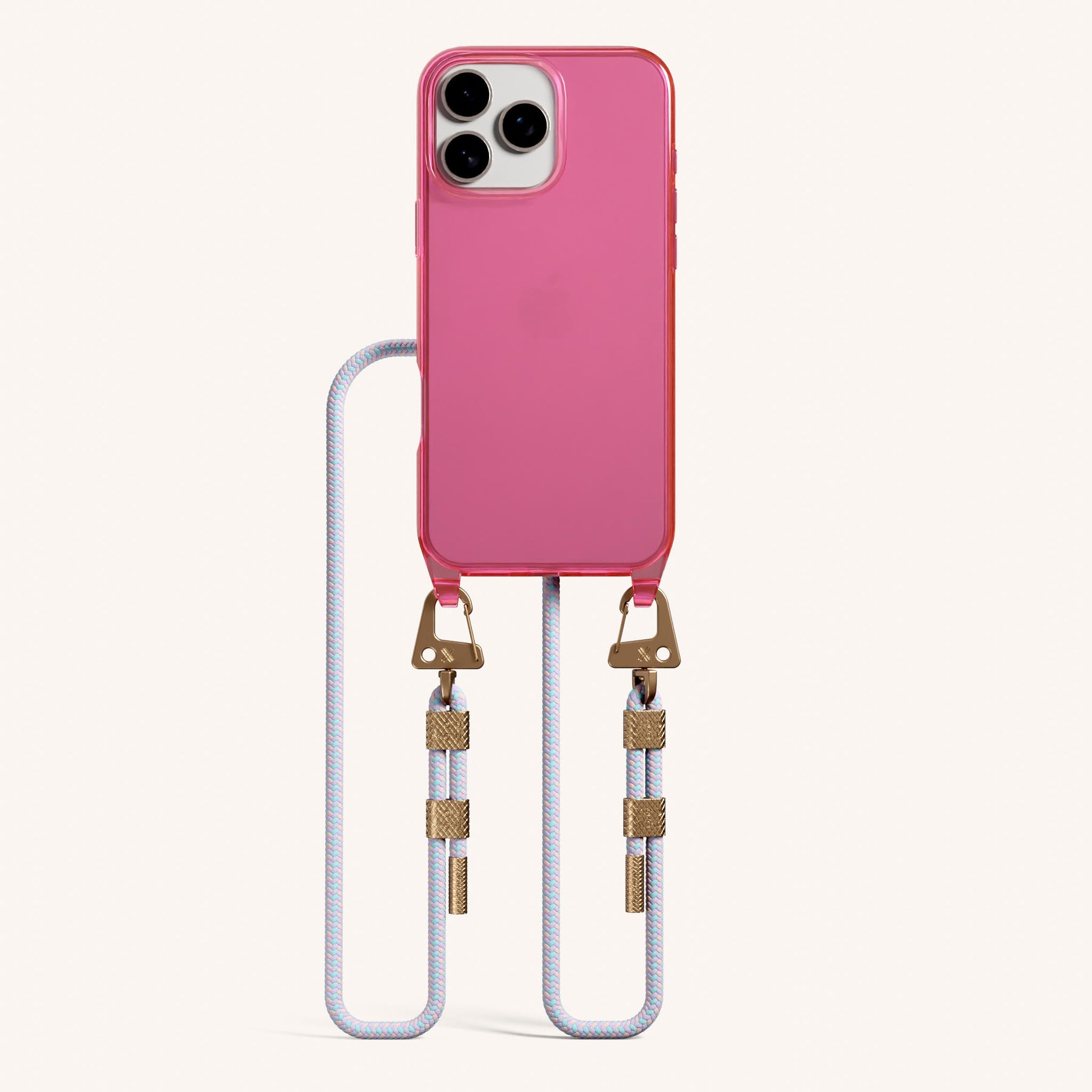 Phone Necklace with Carabiner Rope in Cyber Pink Clear + Vibrant Pastel