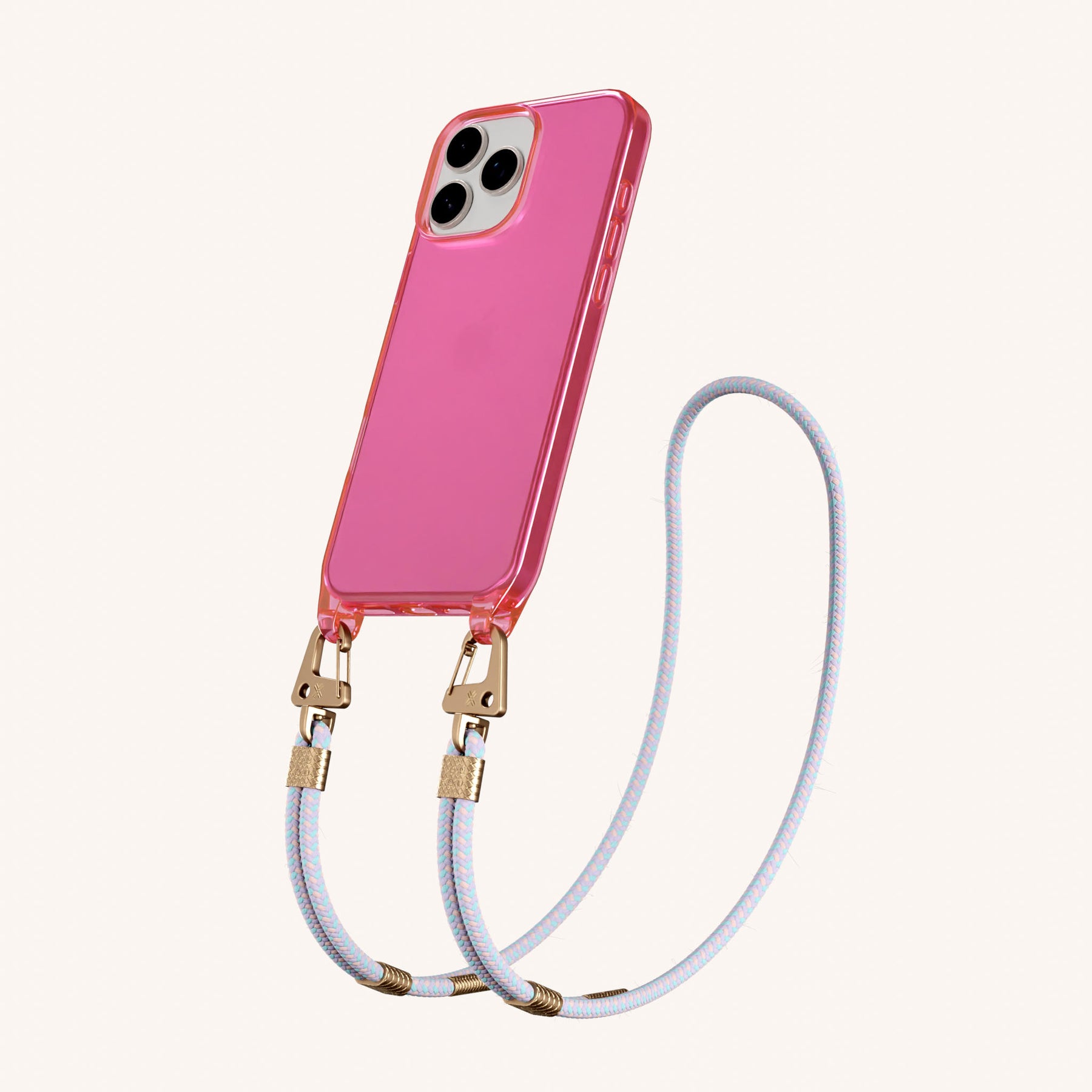 Phone Necklace with Carabiner Rope in Cyber Pink Clear + Vibrant Pastel