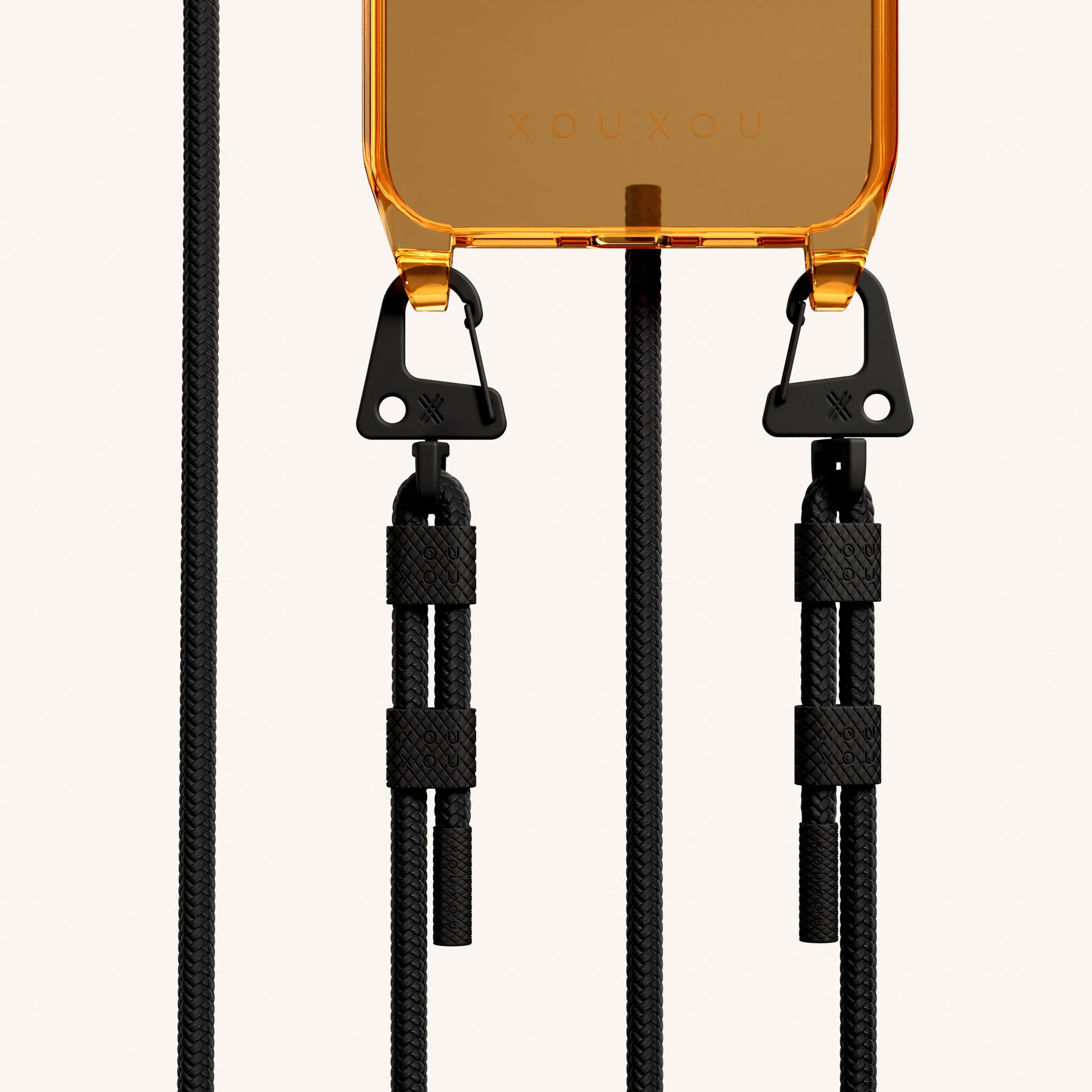 Phone Necklace with Carabiner Rope in Mel Clear + Black