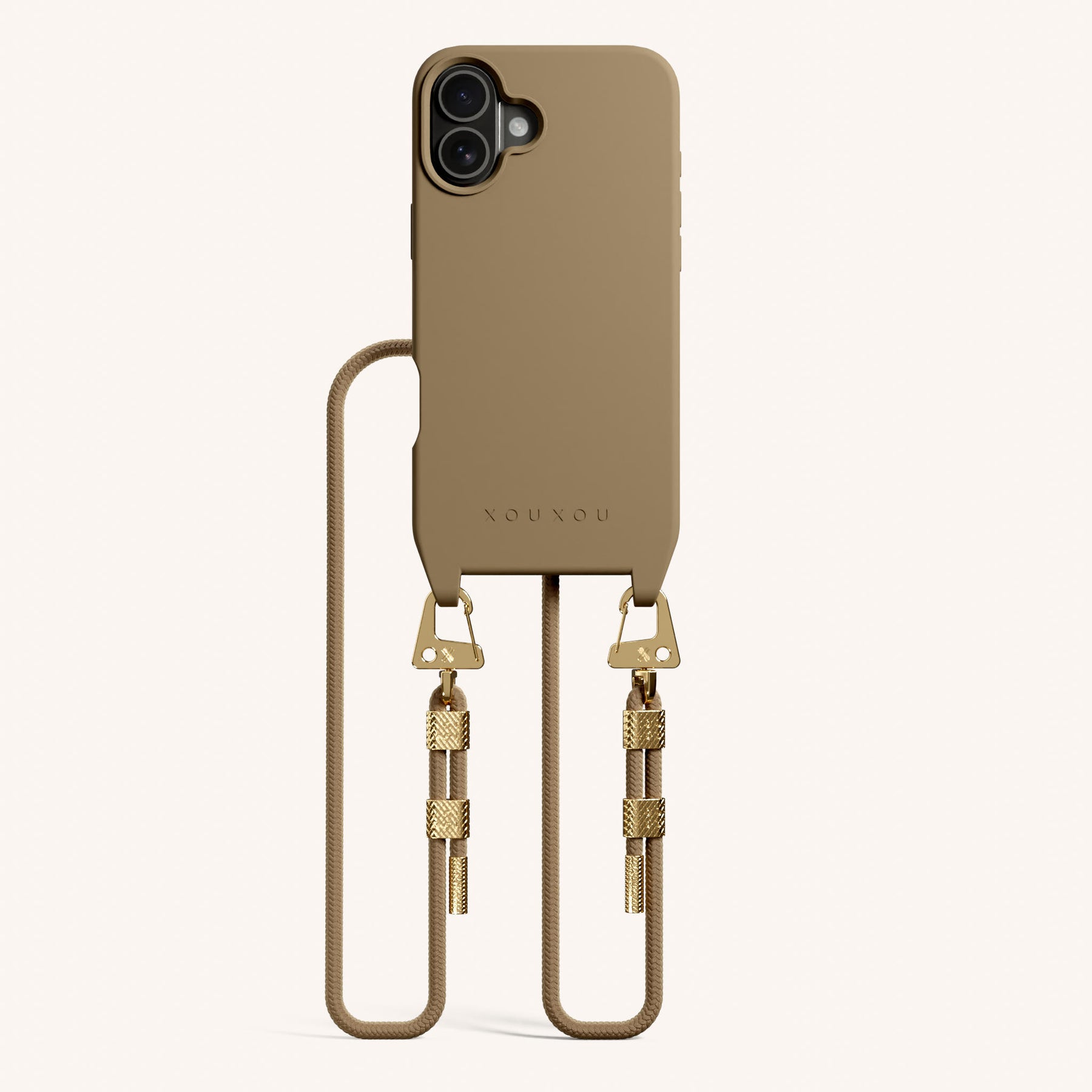 Handykette mit Karabinerband in Taupe
