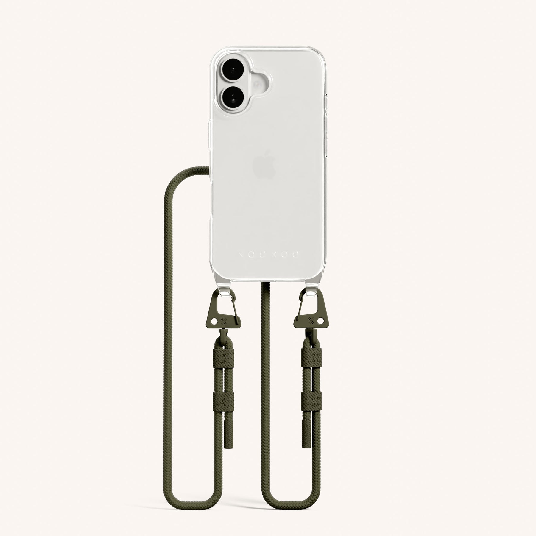 Handykette mit Karabinerband in Transparent + Moos