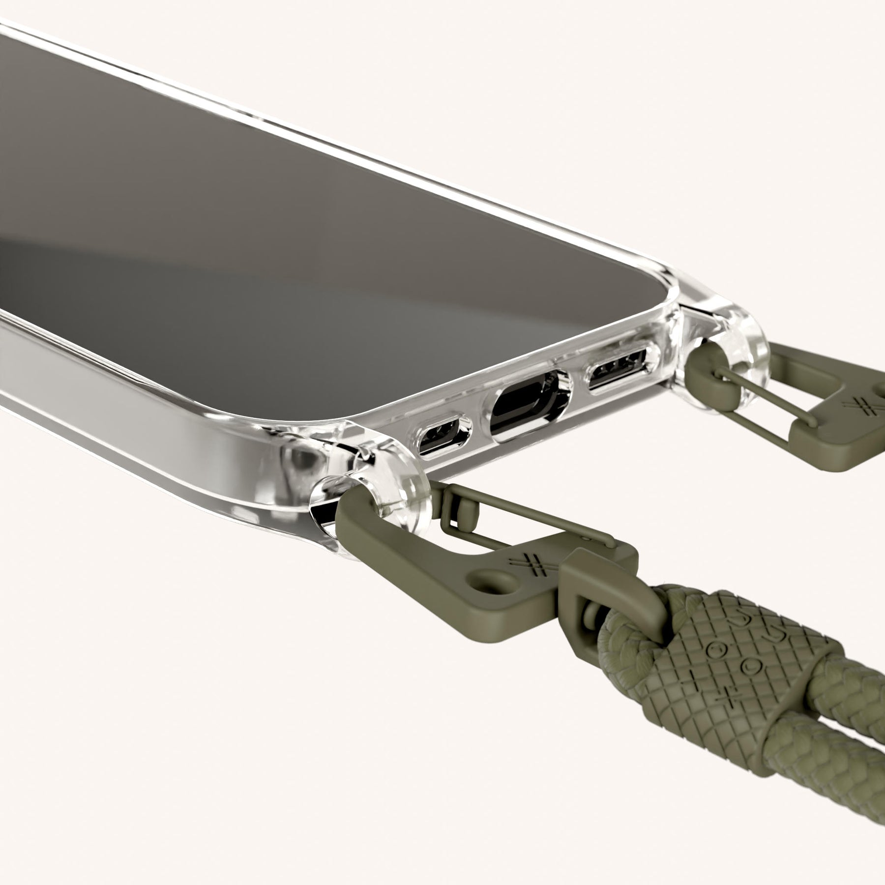 Handykette mit Karabinerband in Transparent + Moos