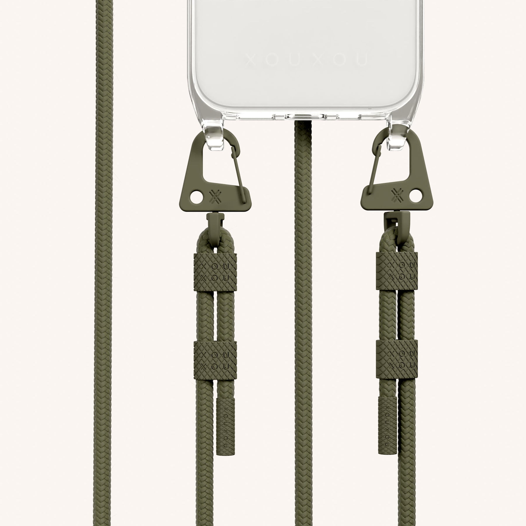 Handykette mit Karabinerband in Transparent + Moos