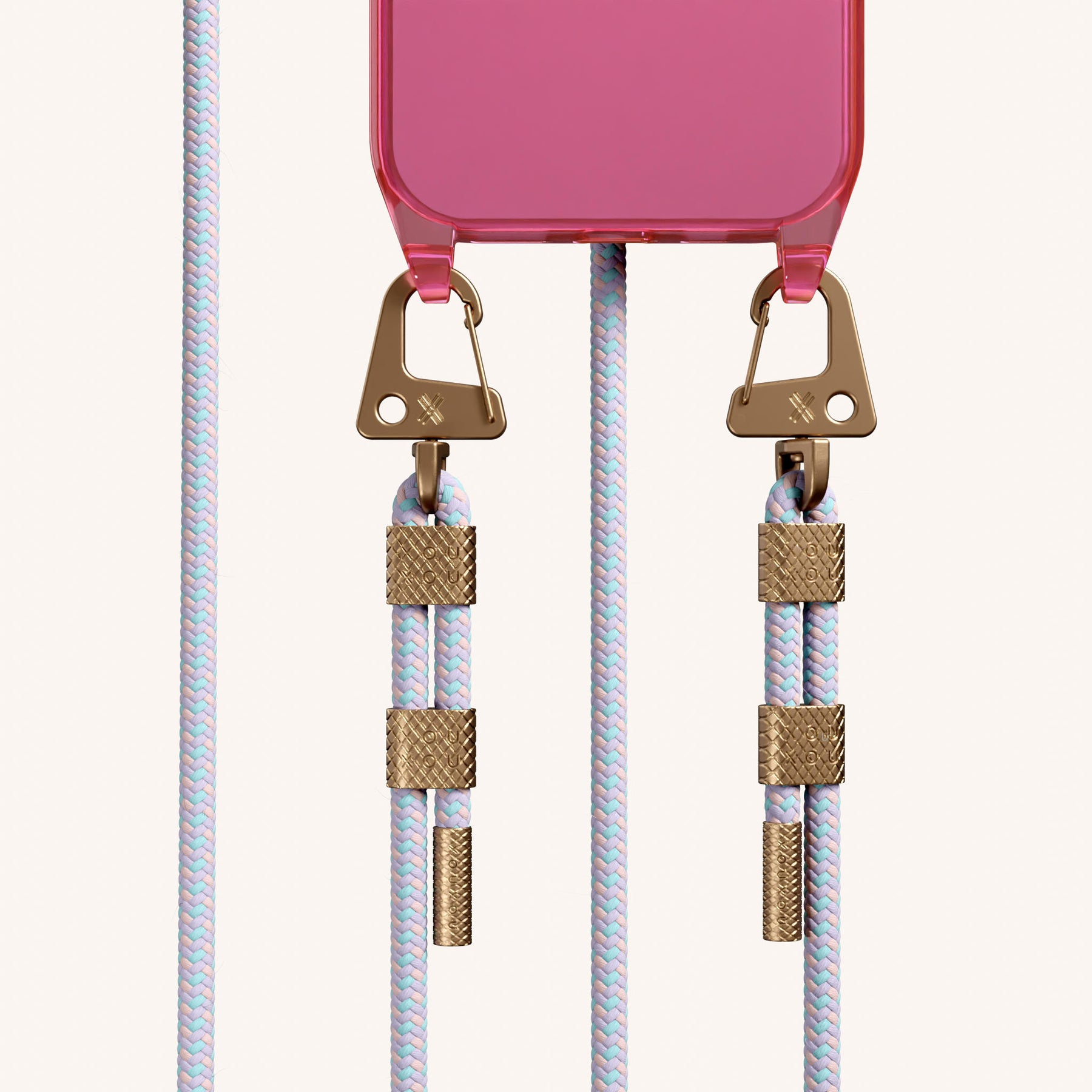 Phone Necklace with Carabiner Rope in Cyber Pink Clear + Vibrant Pastel