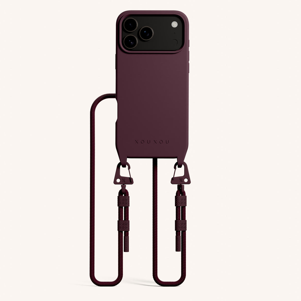 Phone Necklace with Carabiner Rope for iPhone 18 Pro Max with MagSafe in Burgundy Total View | XOUXOU #phone model_iphone 18 pro max