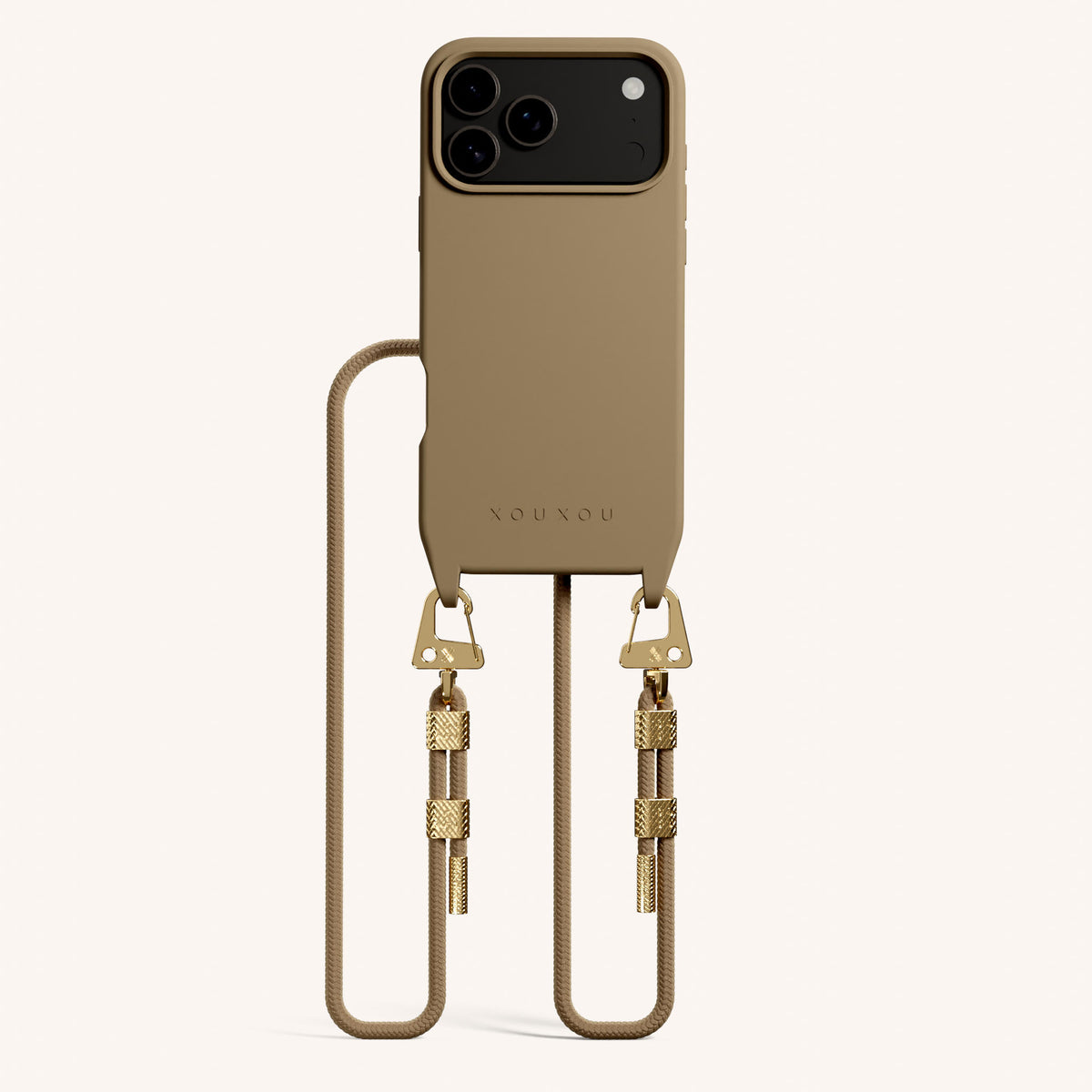 Phone Necklace with Carabiner Rope for iPhone 18 Pro Max with MagSafe in Taupe Total View | XOUXOU #phone model_iphone 18 pro max