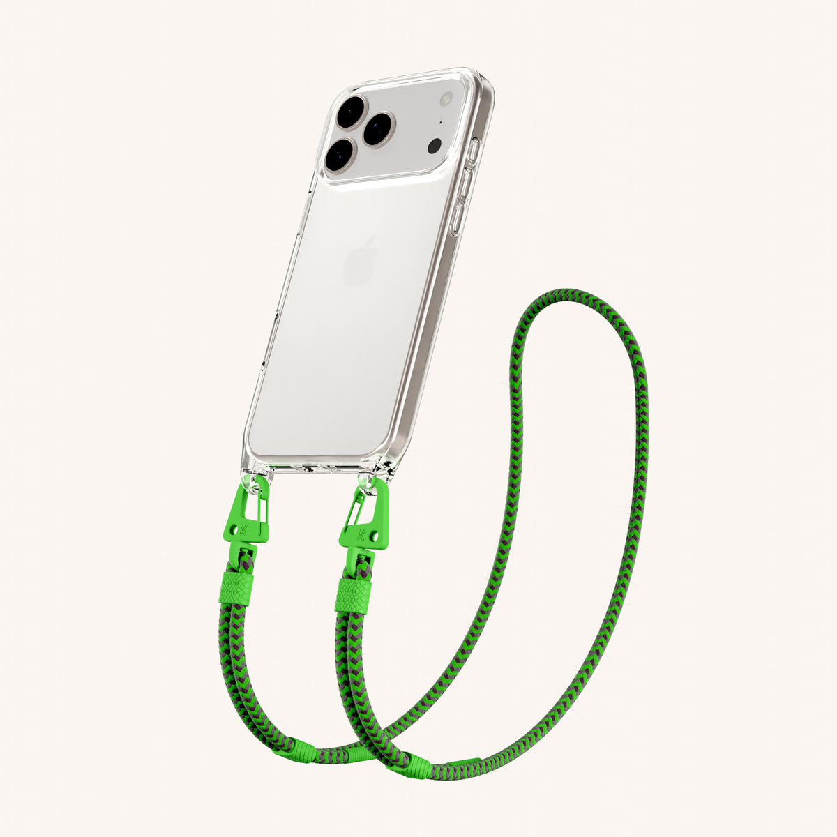Phone Necklace with Carabiner Rope for iPhone 18 Pro Max without MagSafe in Clear + Acid Perspective View | XOUXOU #phone model_iphone 18 pro max