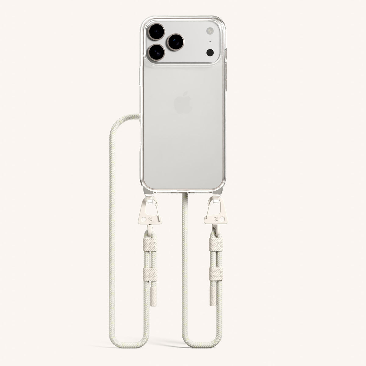 Phone Necklace with Carabiner Rope for iPhone 18 Pro Max without MagSafe in Clear + Chalk Total View | XOUXOU #phone model_iphone 18 pro max