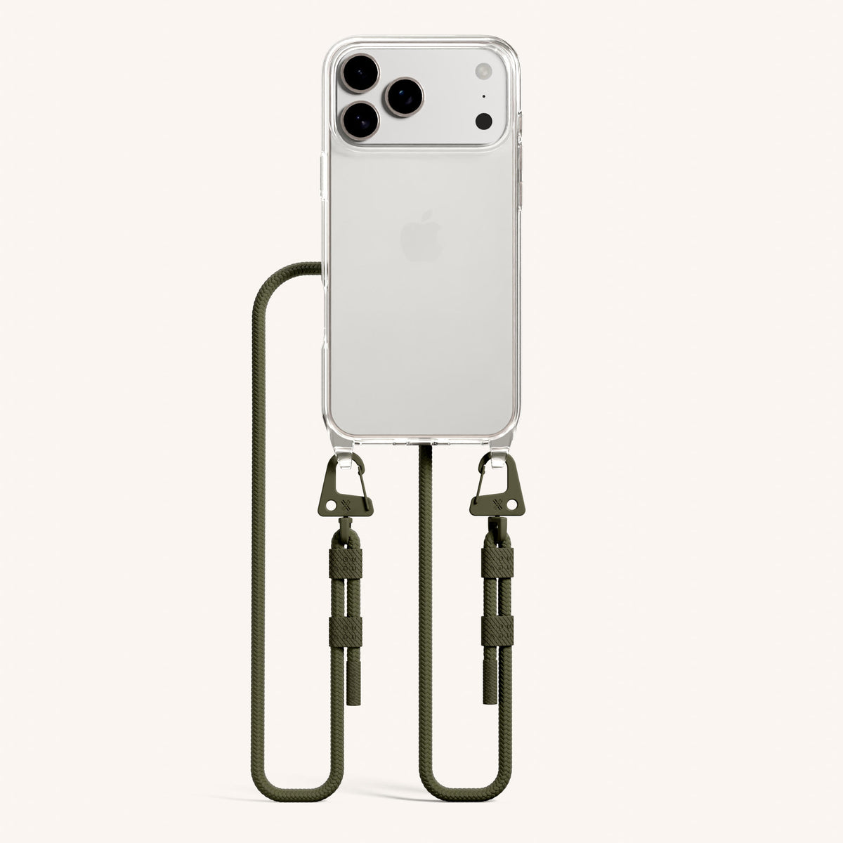 Phone Necklace with Carabiner Rope for iPhone 18 Pro Max without MagSafe in Clear + Moss Total View | XOUXOU #phone model_iphone 18 pro max