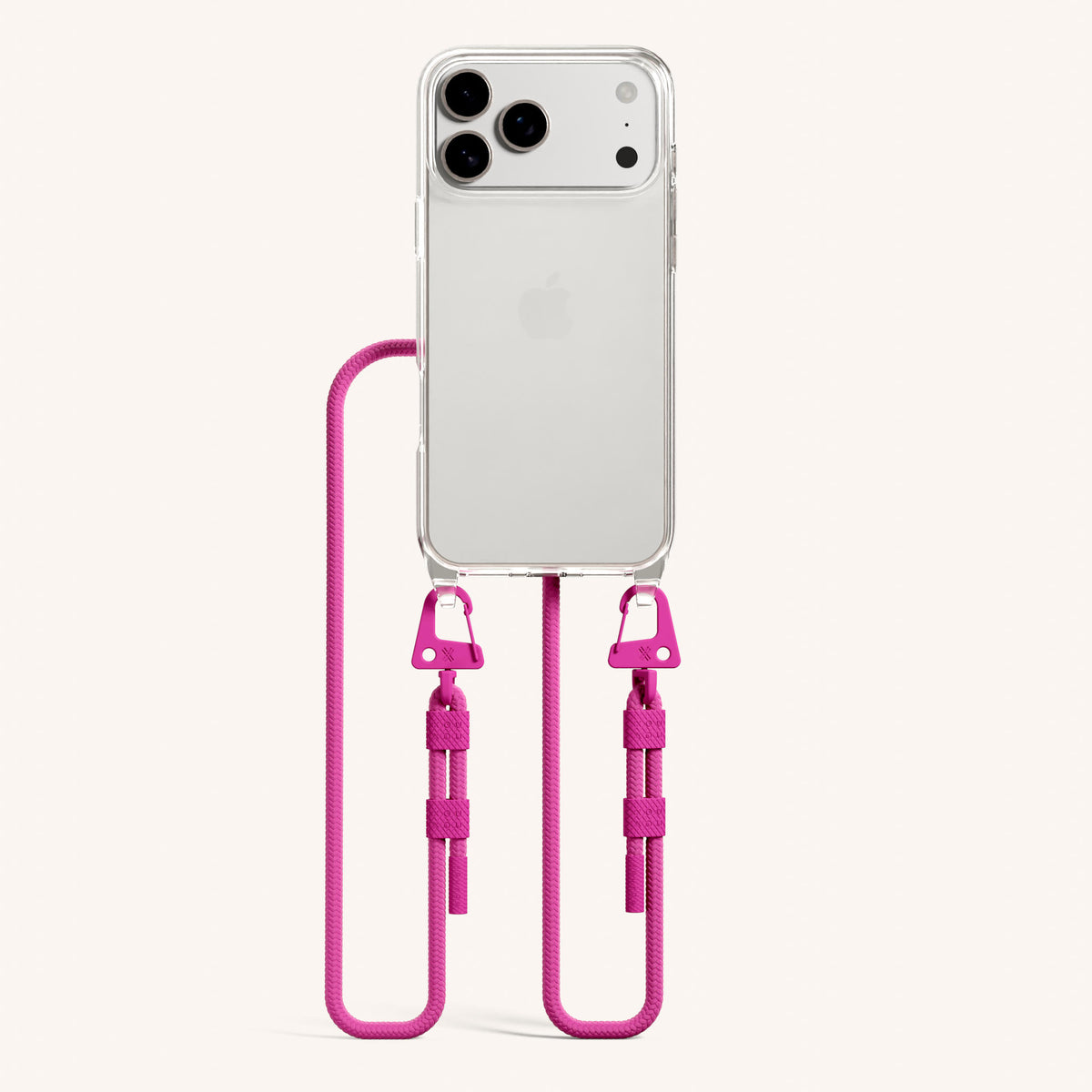 Phone Necklace with Carabiner Rope for iPhone 18 Pro Max without MagSafe in Clear + Power Pink Total View | XOUXOU #phone model_iphone 18 pro max