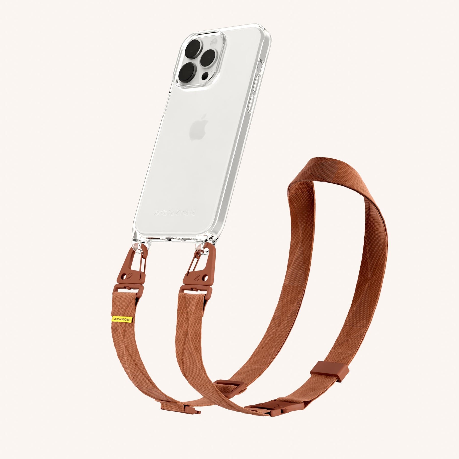 Handykette mit Gurt in Transparent + Rostrot