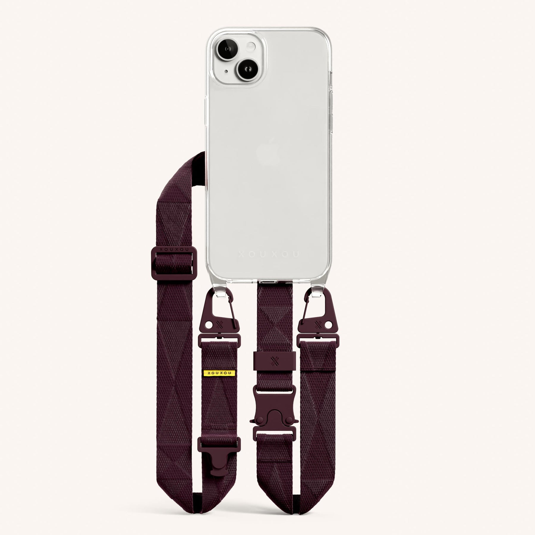 Phone Necklace with Lanyard in Clear + Burgundy