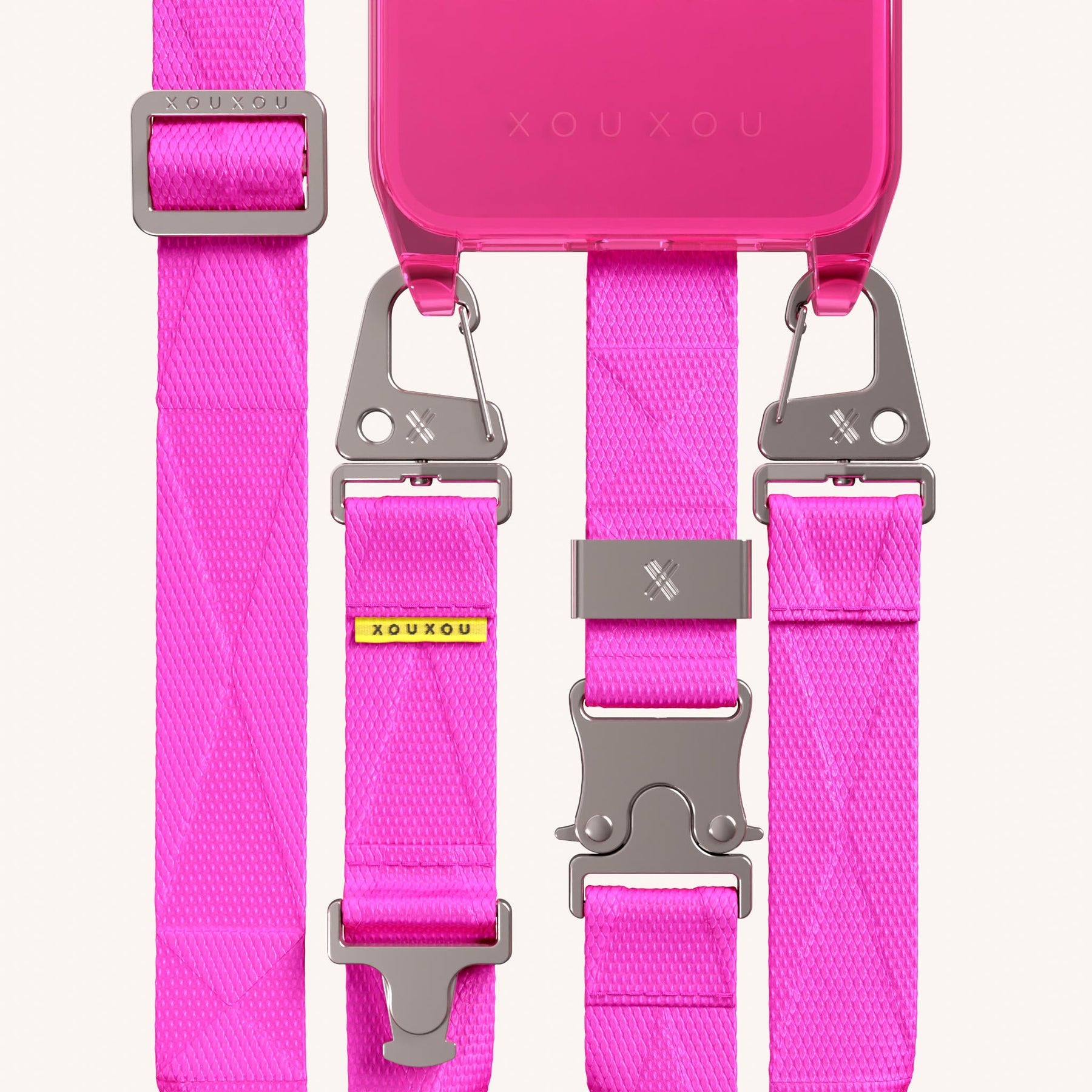 Phone Necklace with Lanyard in Clear + Neon Pink
