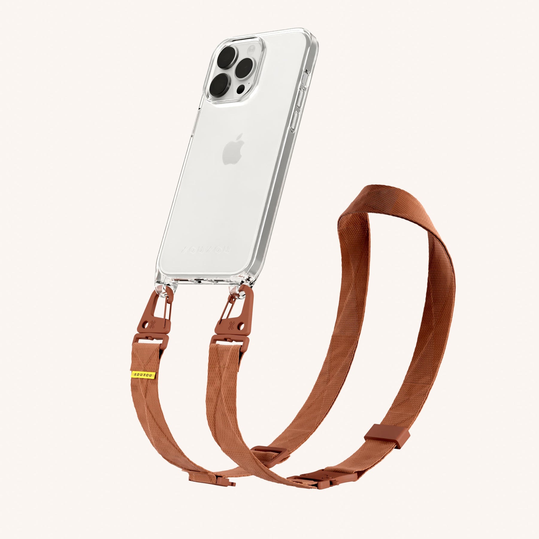 Handykette mit Gurt in Transparent + Rostrot