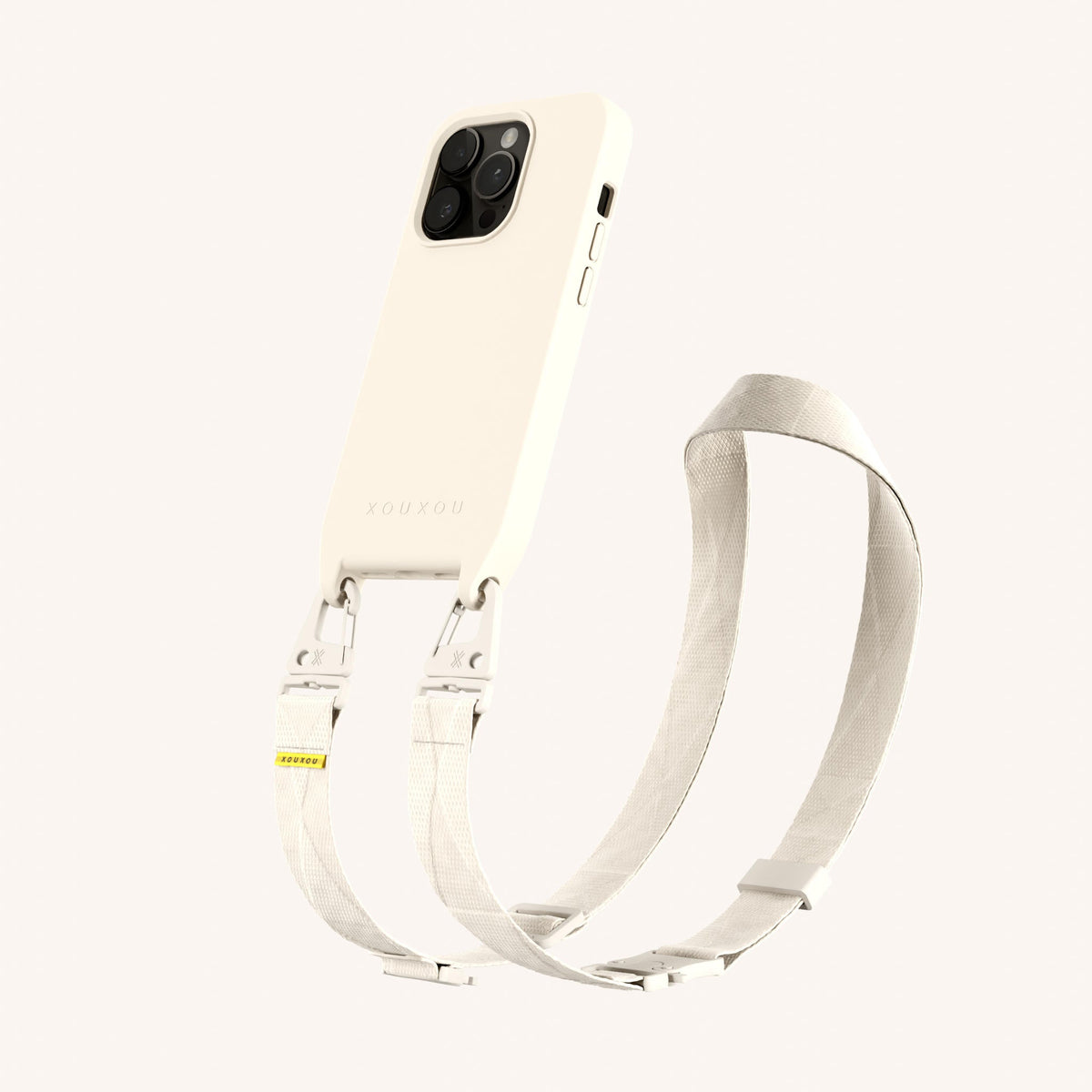 Phone Necklace with Lanyard for iPhone 15 Pro without MagSafe in Chalk Perspective View | XOUXOU #phone model_iphone 15 pro