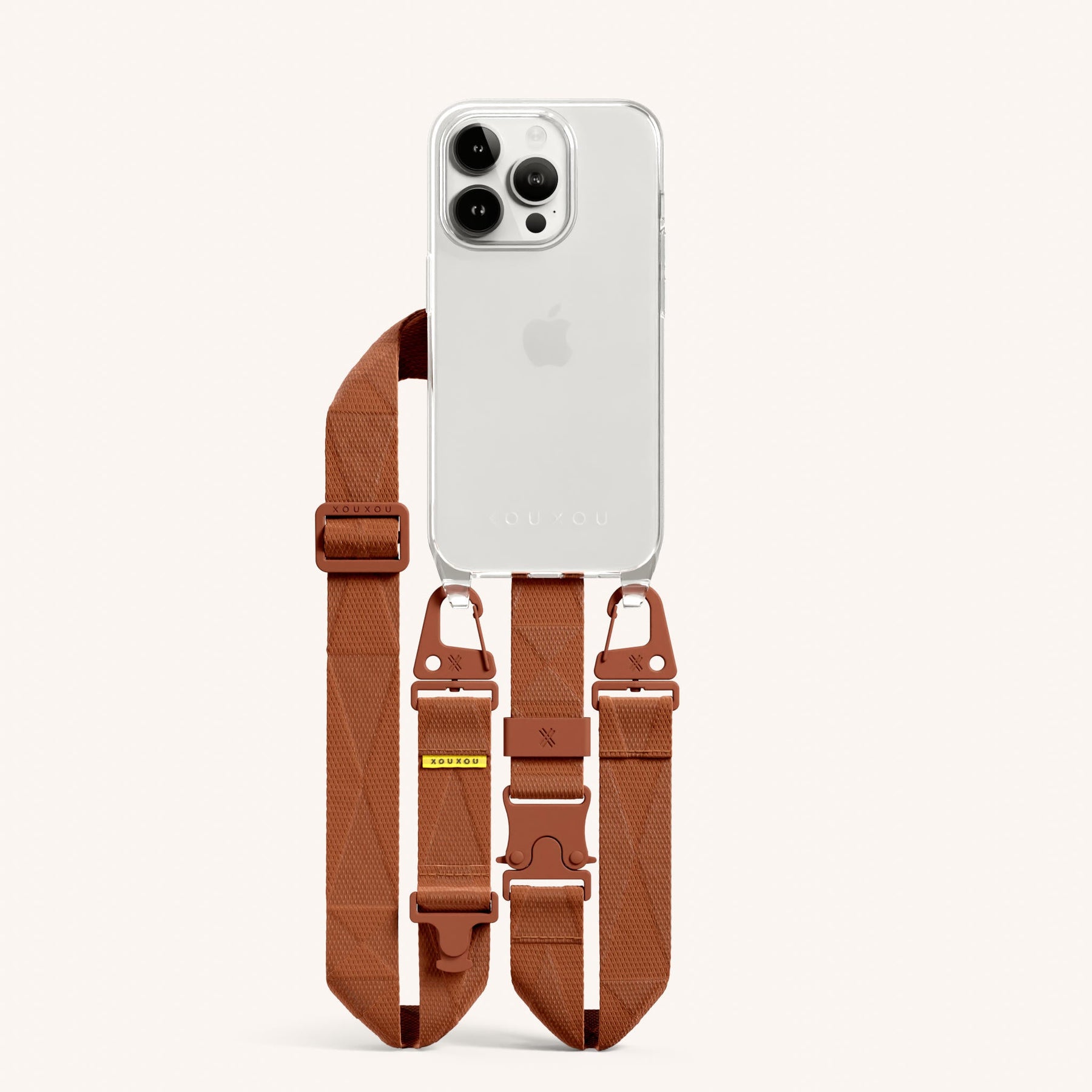 Handykette mit Gurt in Transparent + Rostrot