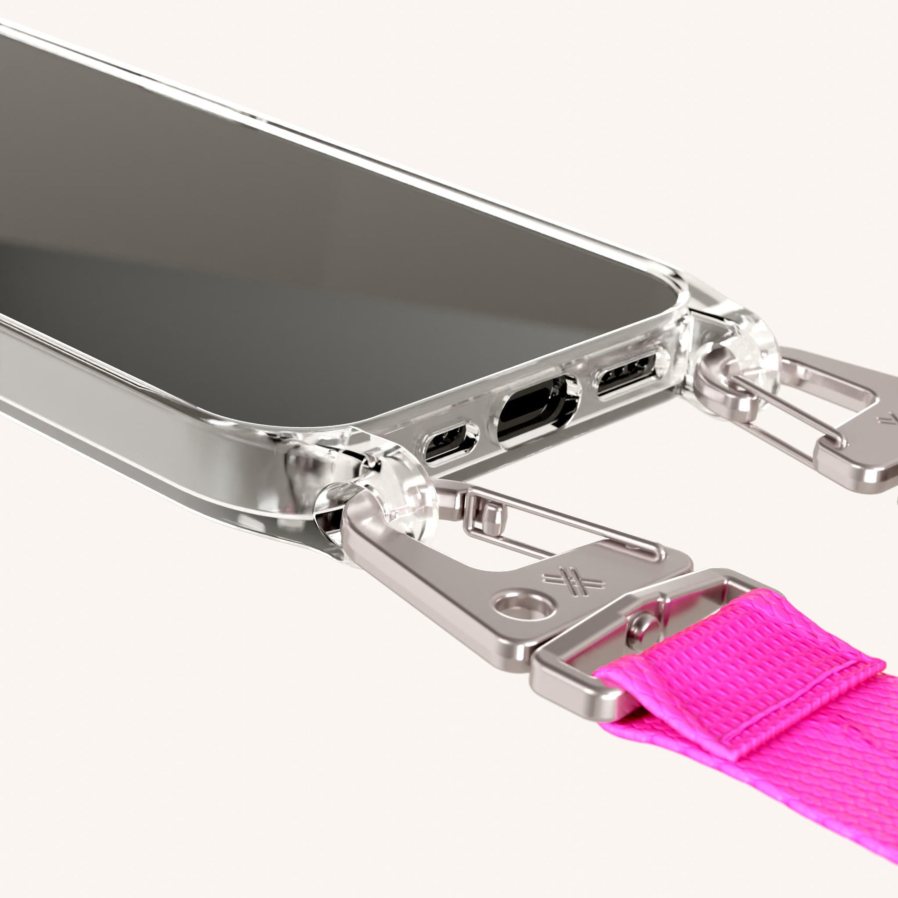 Phone Necklace with Lanyard in Clear + Neon Pink