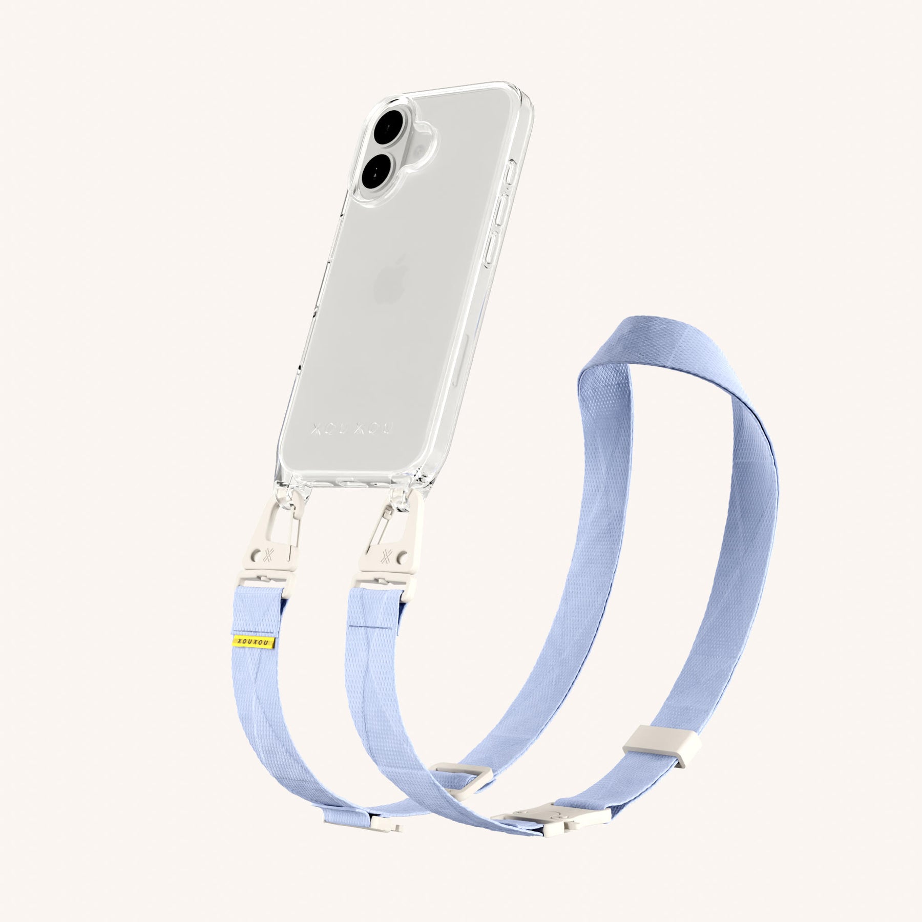 Phone Necklace with Lanyard in Clear + Baby Blue