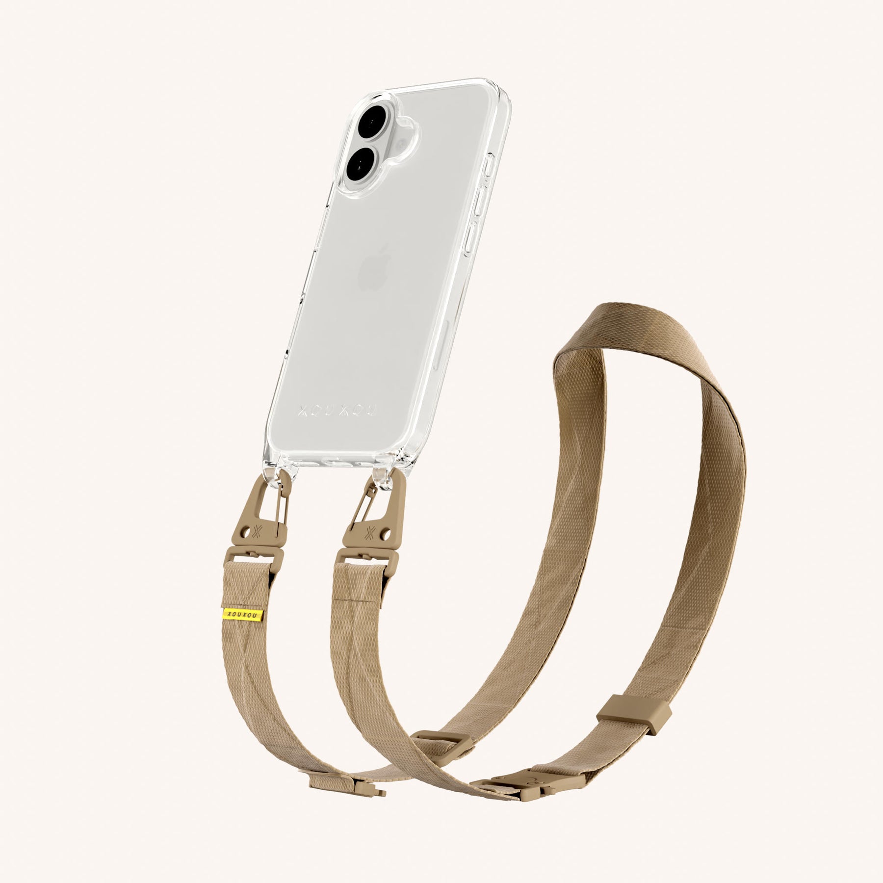 Phone Necklace with Lanyard in Clear + Sand
