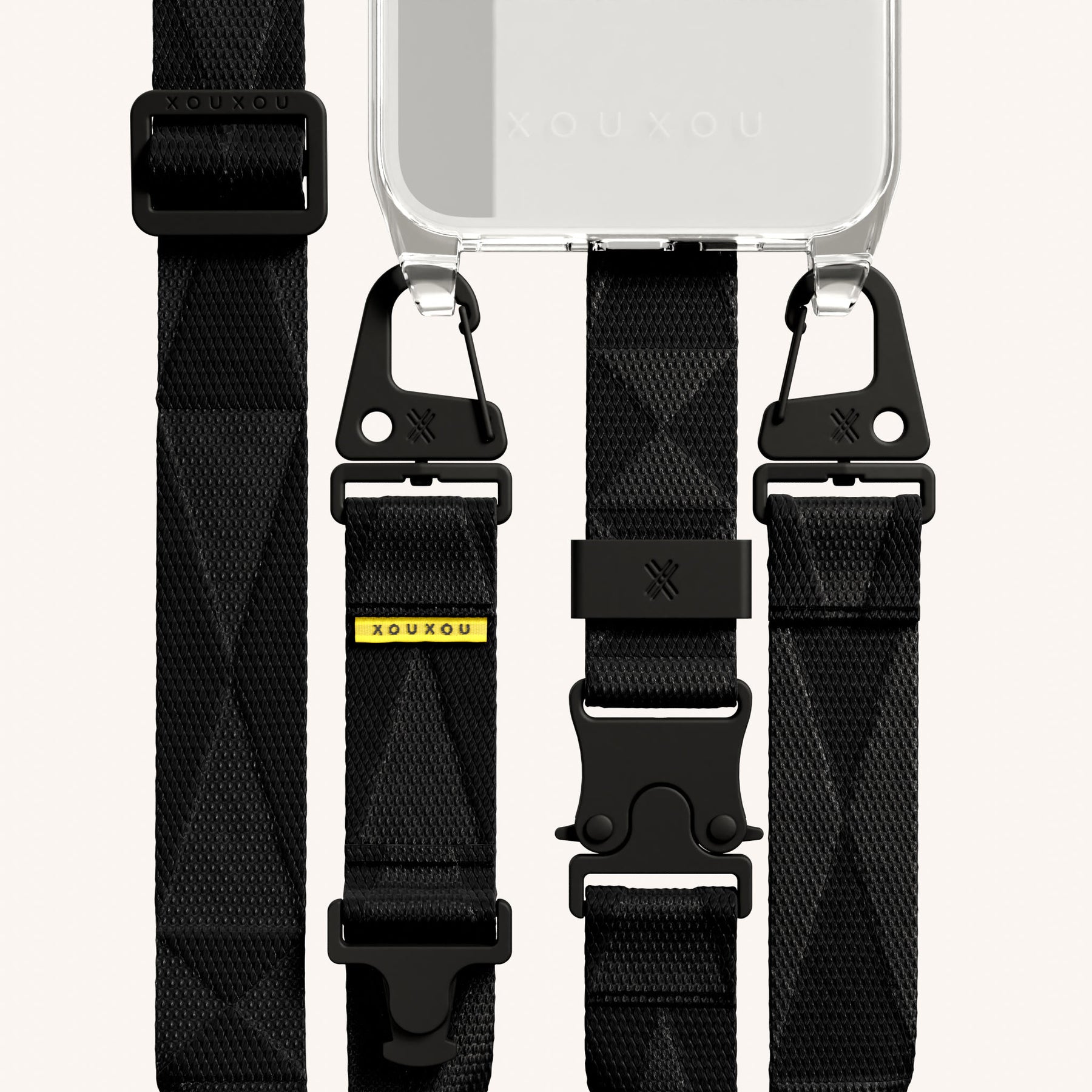 Phone Necklace with Lanyard in Clear + Black