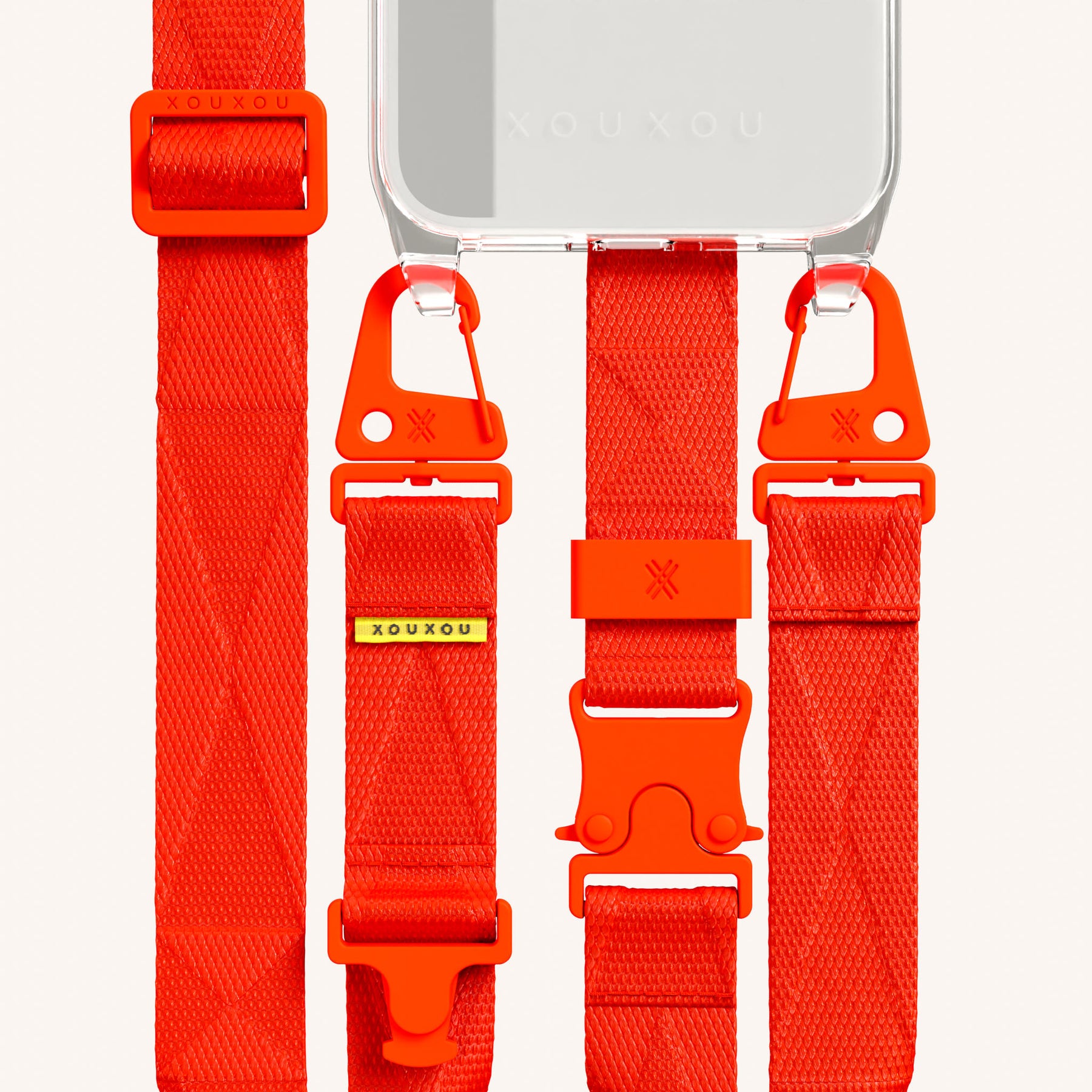 Phone Necklace with Lanyard in Clear + Neon Orange