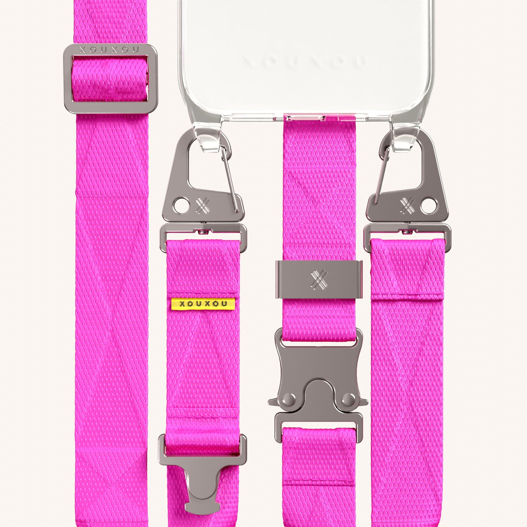 Phone Necklace with Lanyard in Clear + Neon Pink