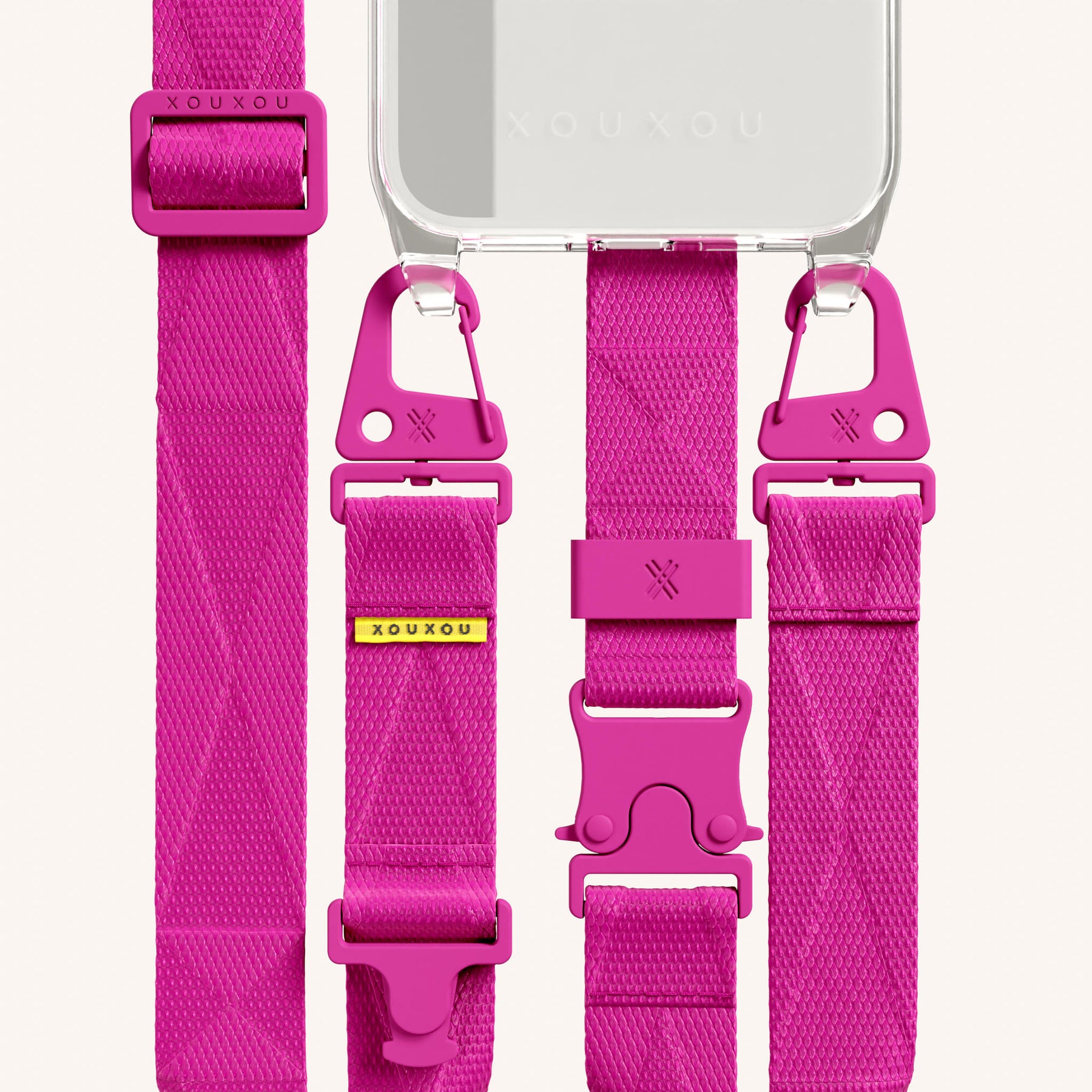 Phone Necklace with Lanyard in Clear + Power Pink
