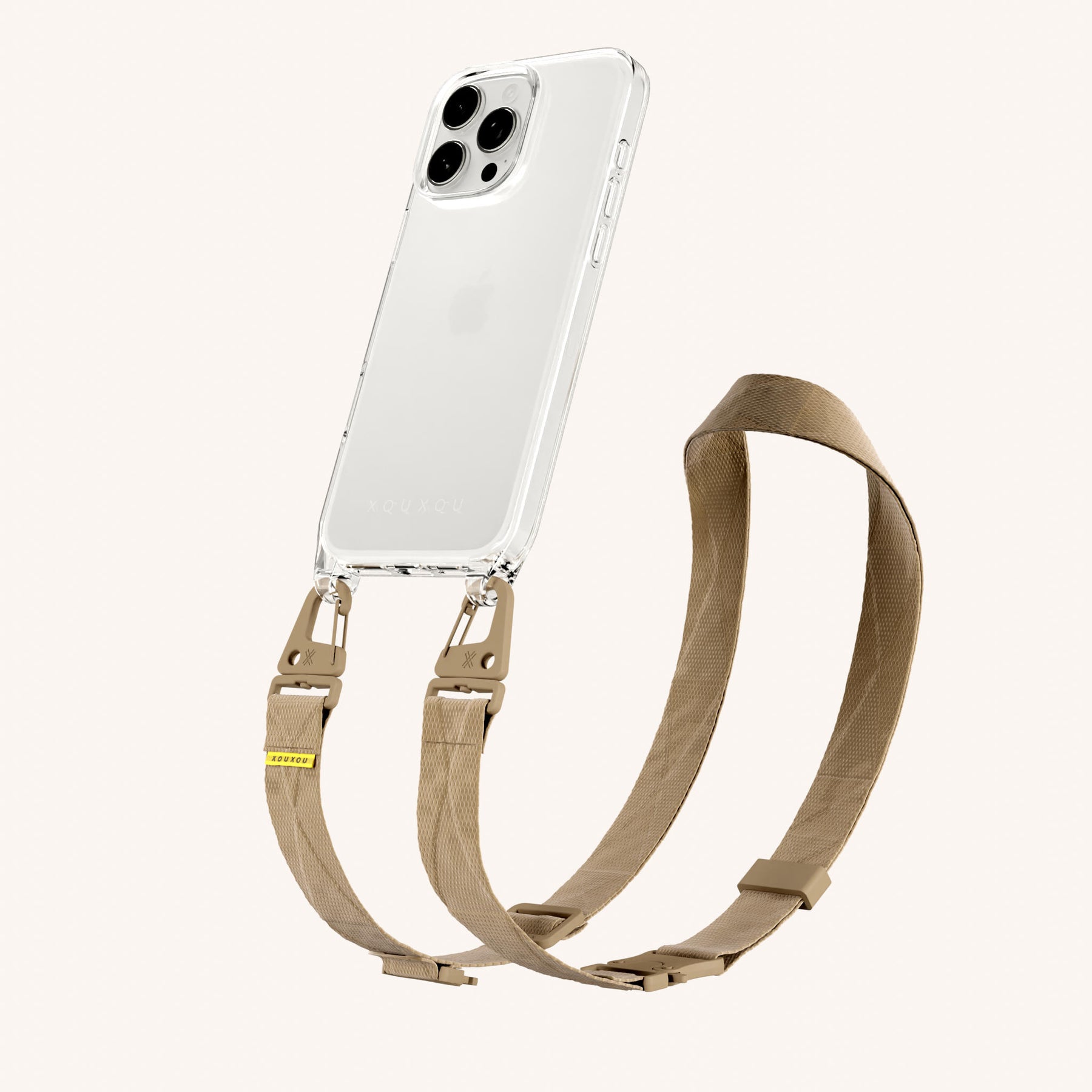 Phone Necklace with Lanyard in Clear + Sand