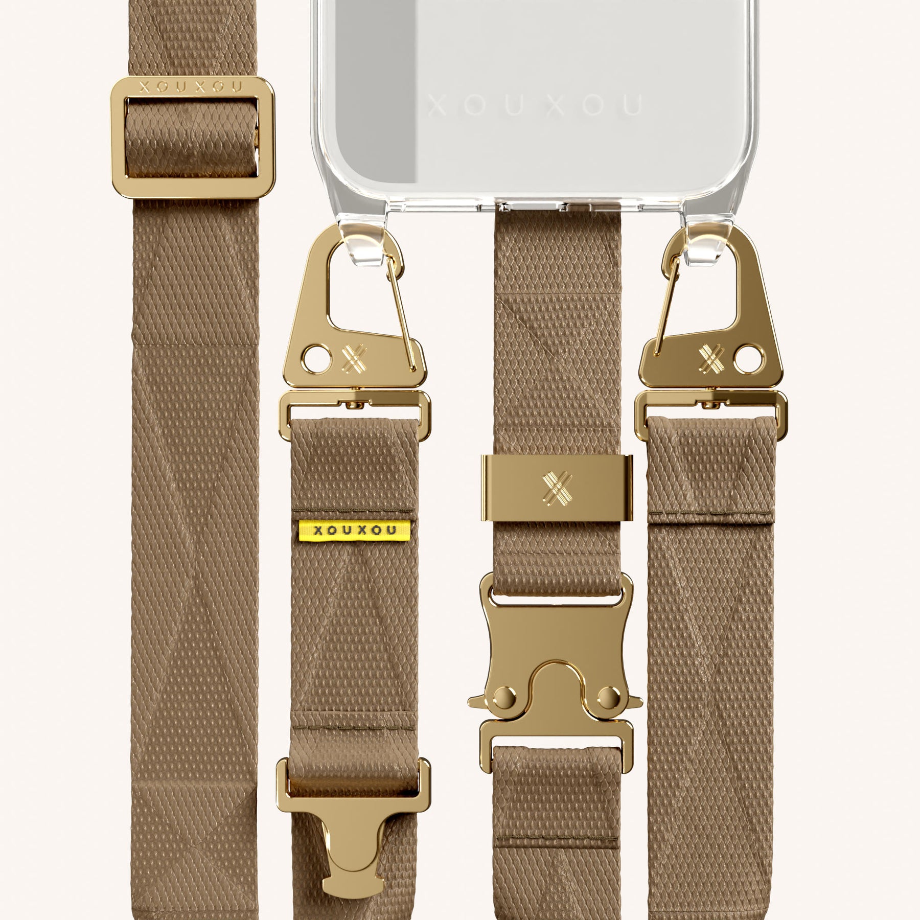 Phone Necklace with Lanyard in Clear + Taupe