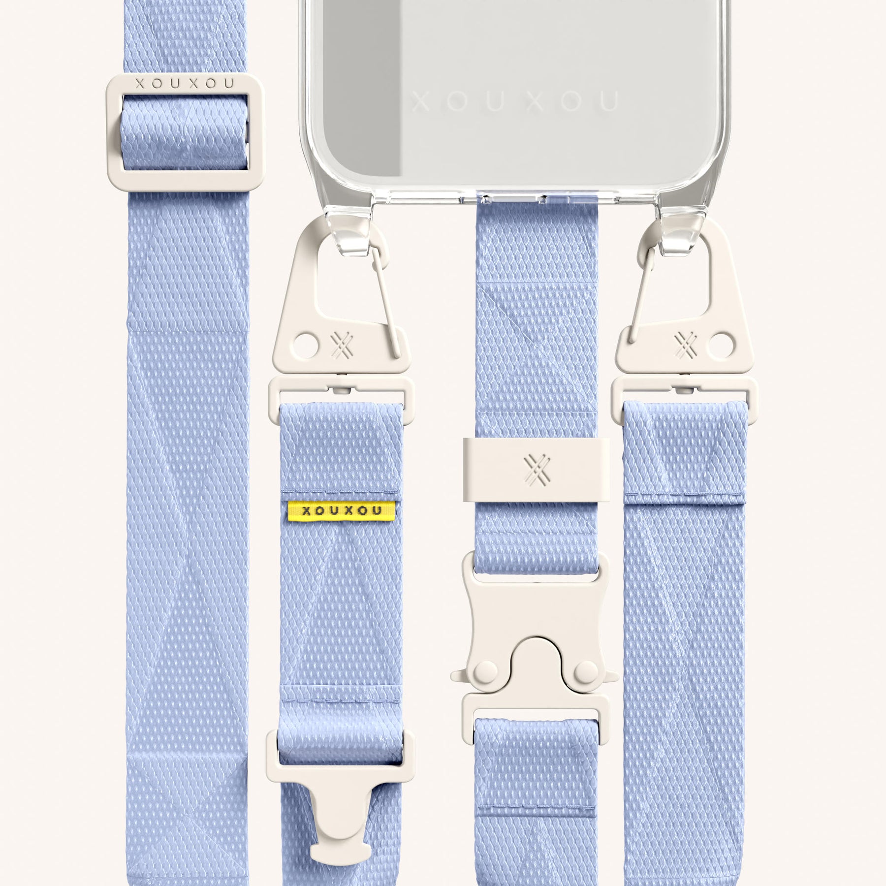Phone Necklace with Lanyard in Clear + Baby Blue