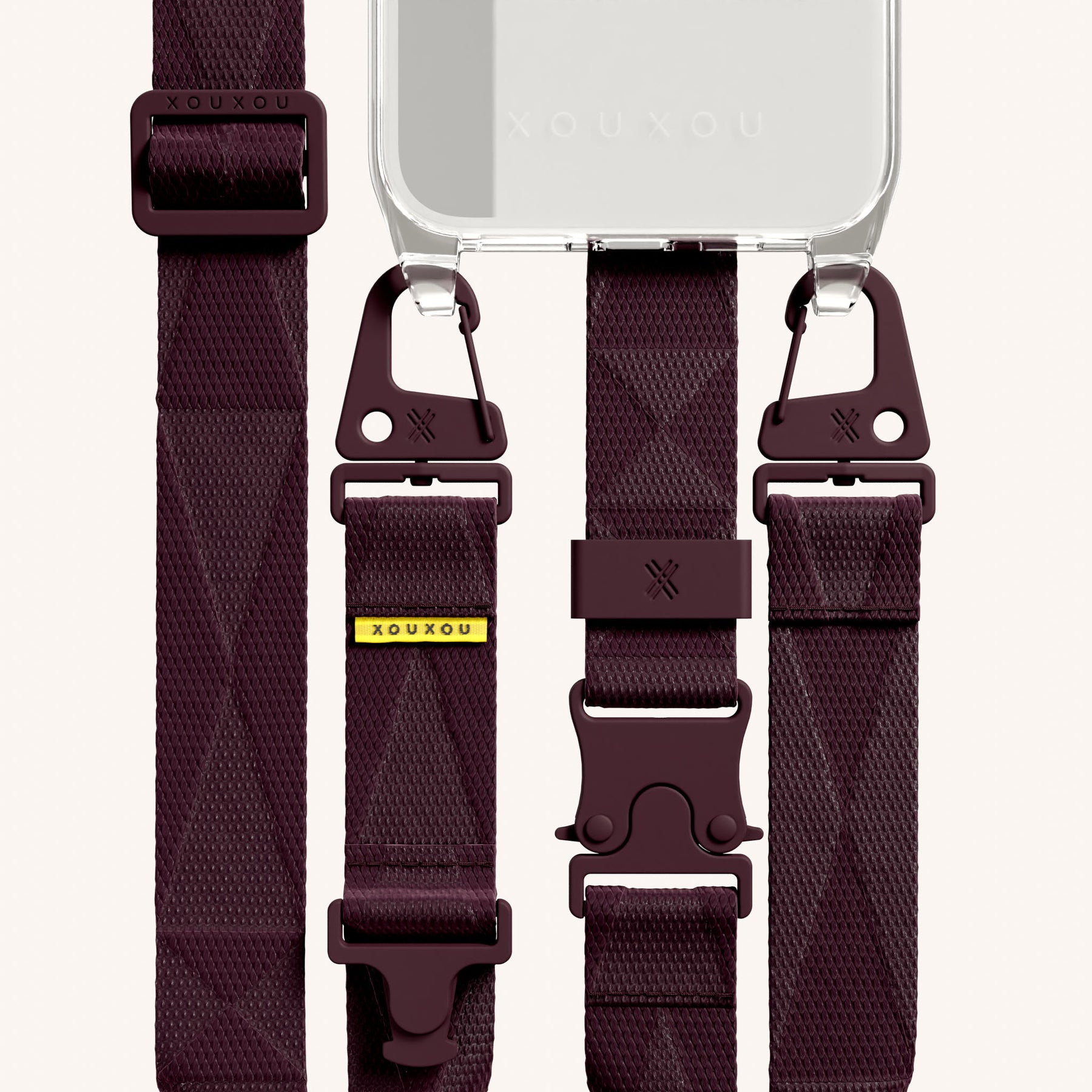 Phone Necklace with Lanyard in Clear + Burgundy