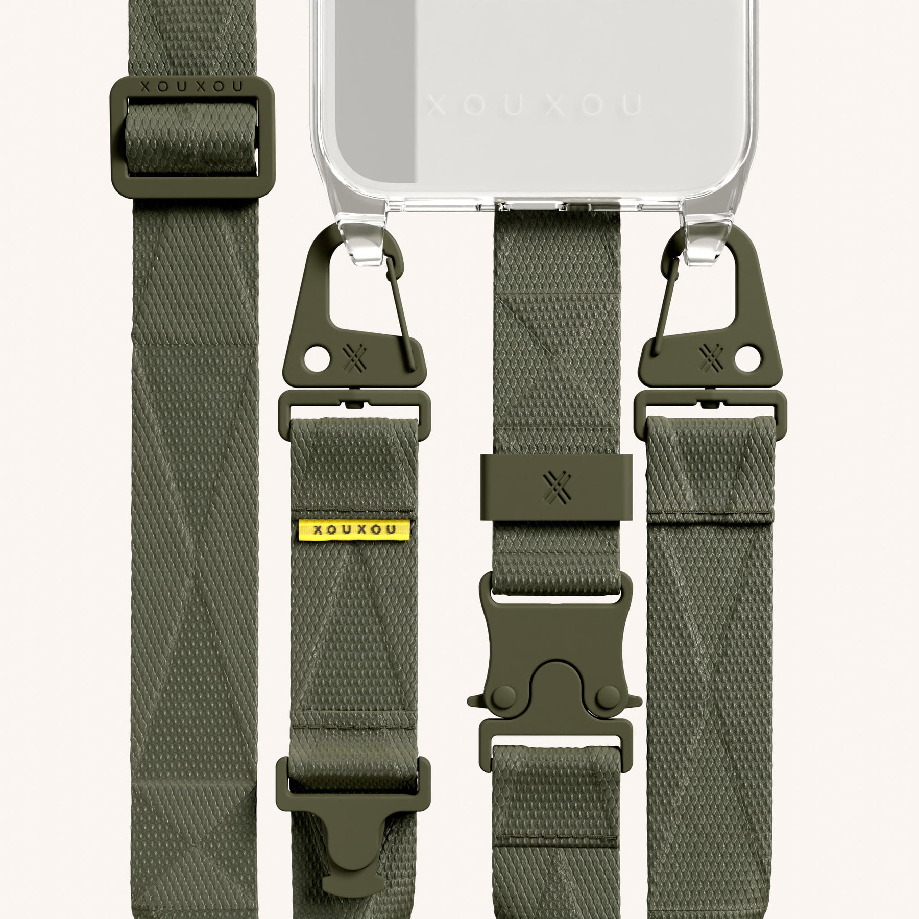 Phone Necklace with Lanyard in Clear + Moss
