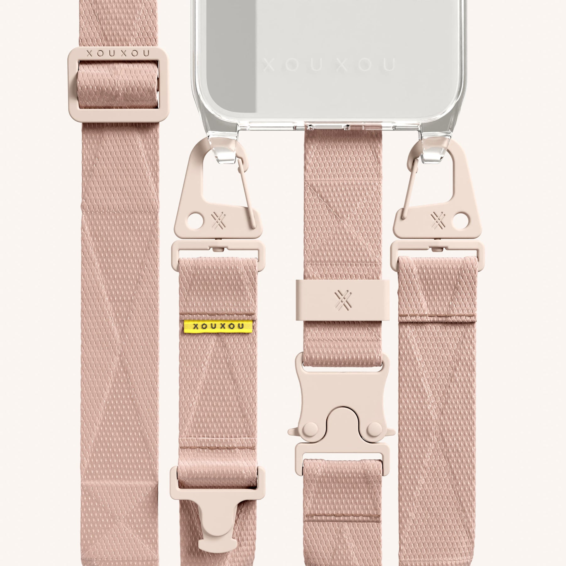 Phone Necklace with Lanyard in Clear + Powder Pink