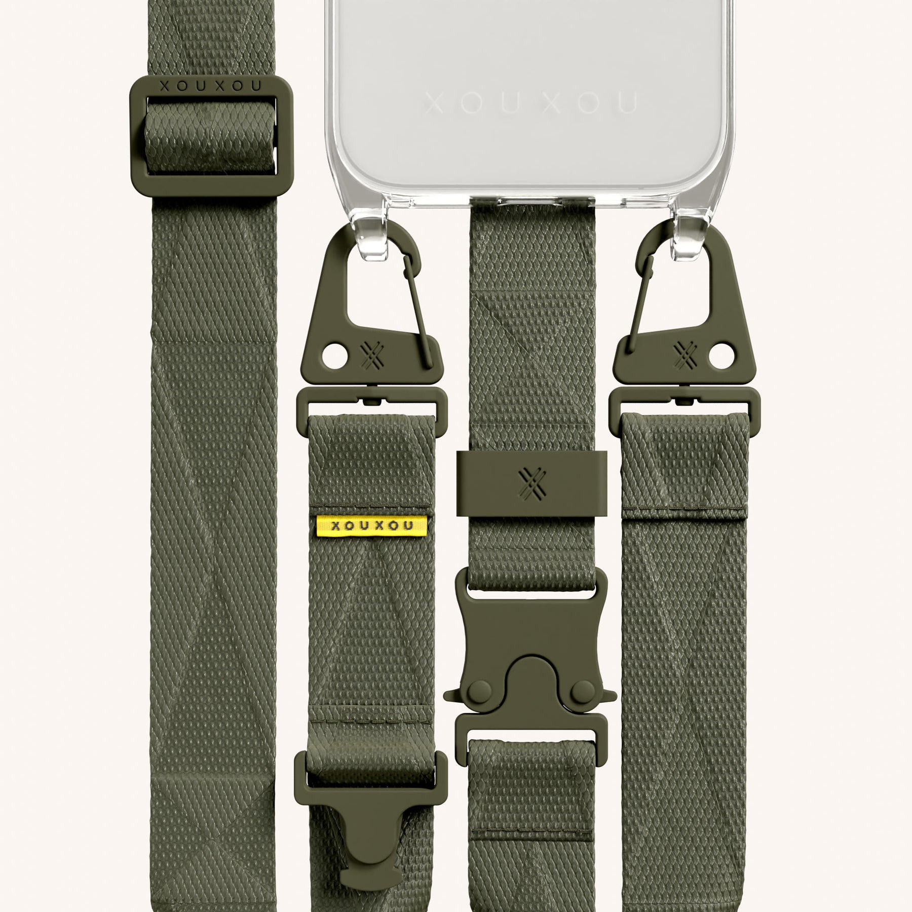 Phone Necklace with Lanyard in Clear + Moss