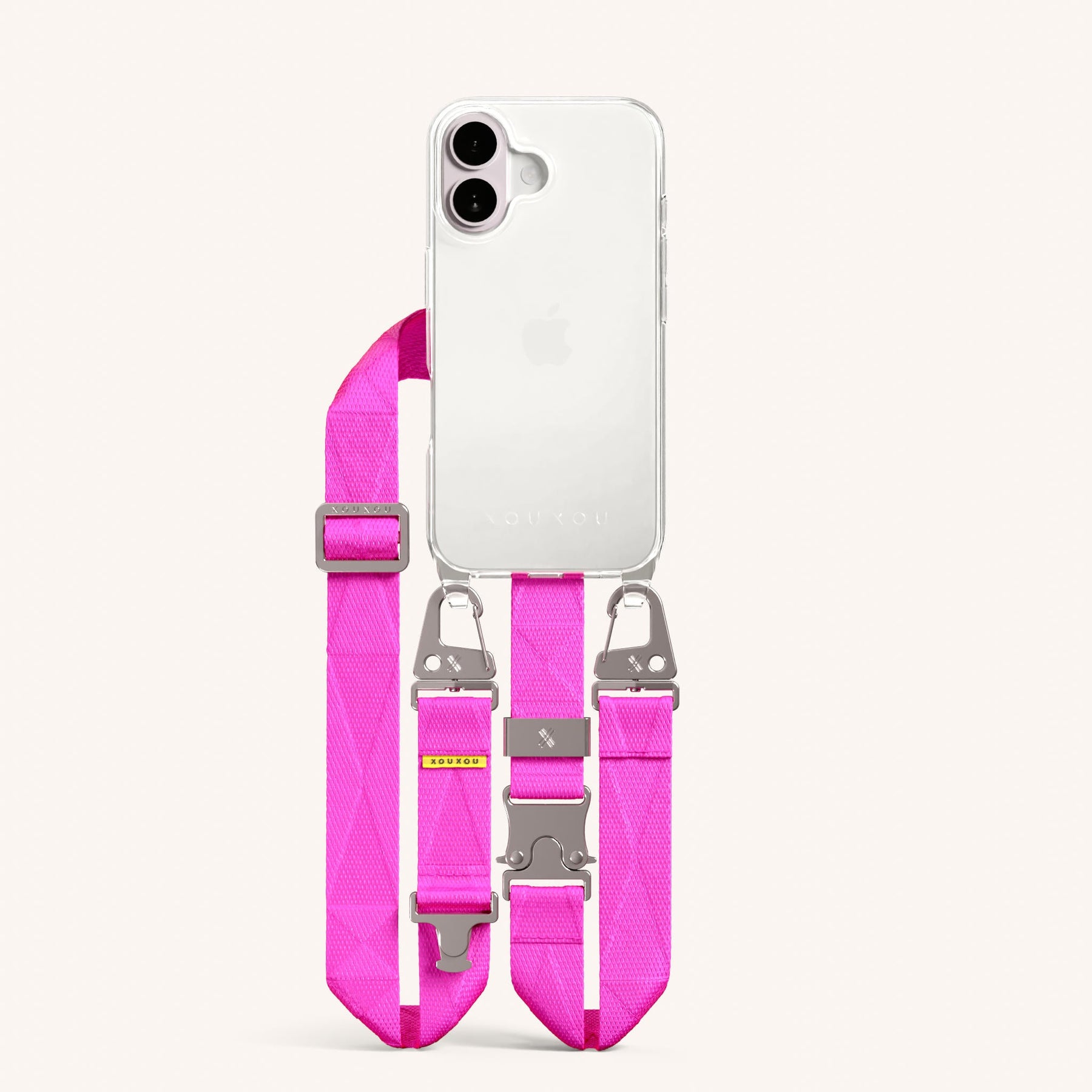 Phone Necklace with Lanyard in Clear + Neon Pink