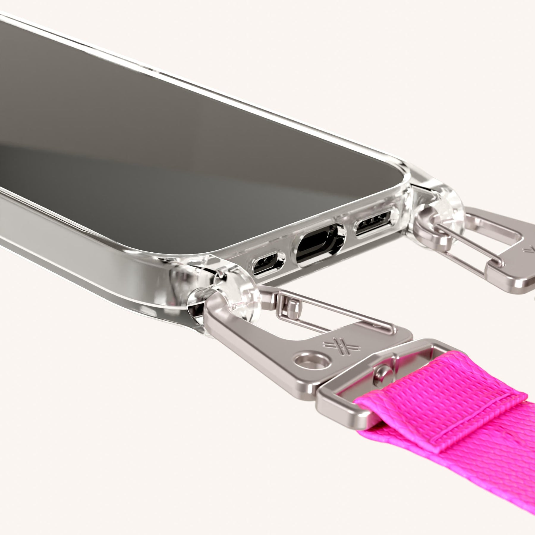 Phone Necklace with Lanyard in Clear + Neon Pink