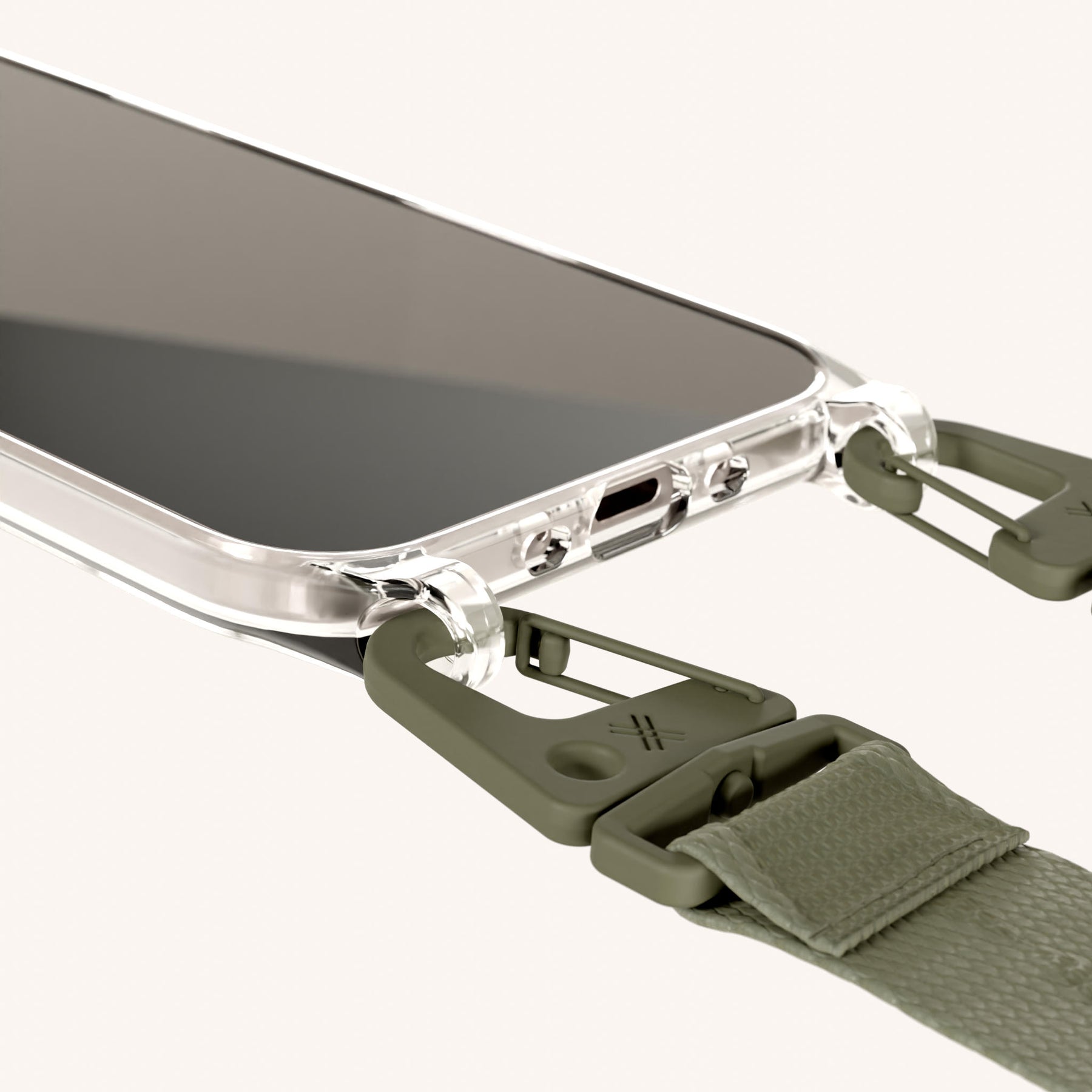 Phone Necklace with Lanyard in Clear + Moss