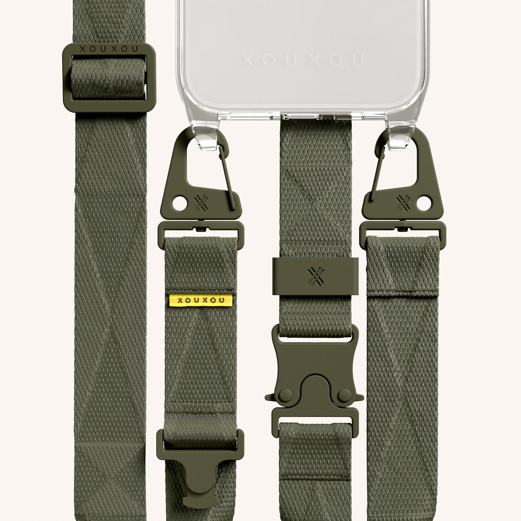 Phone Necklace with Lanyard in Clear + Moss