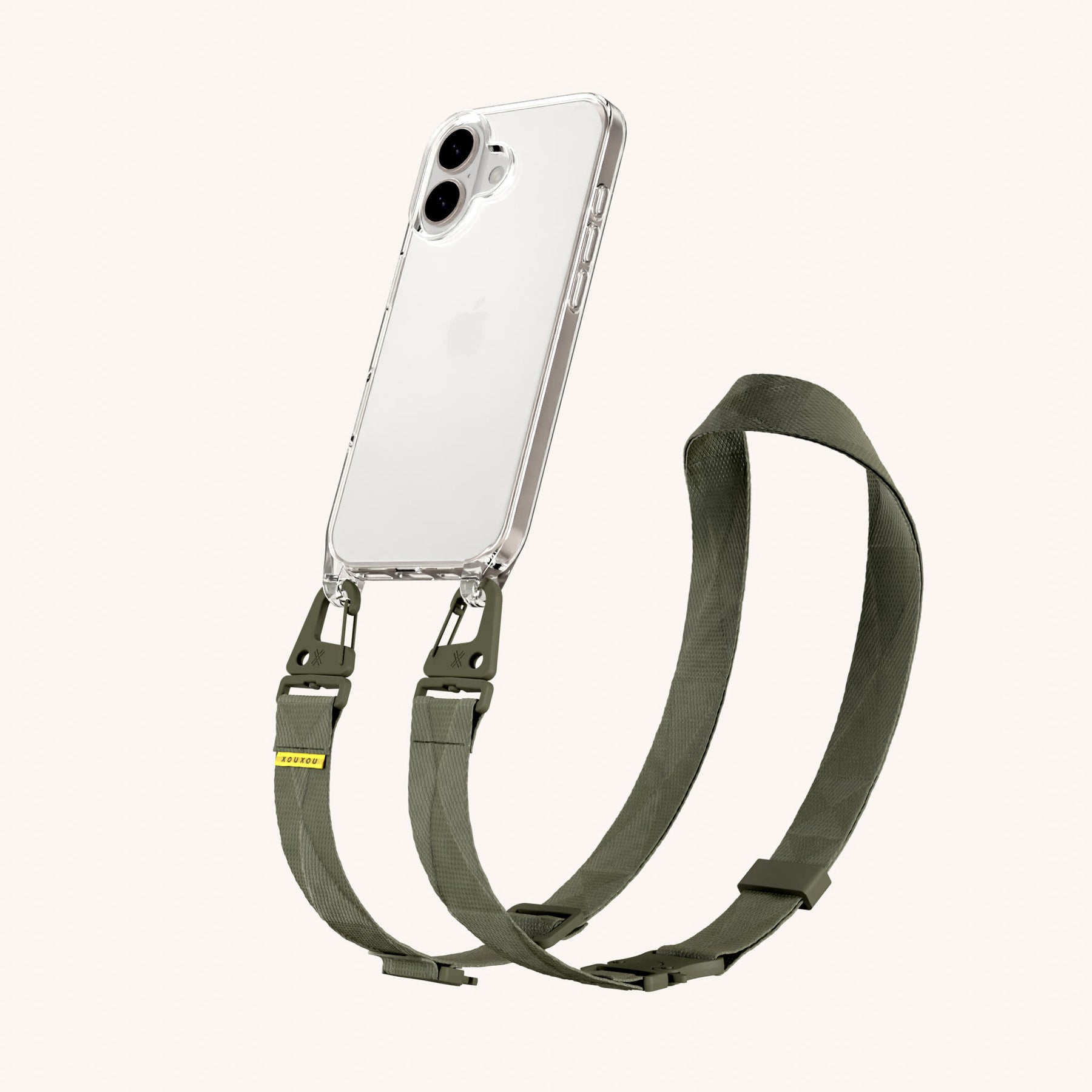 Phone Necklace with Lanyard in Clear + Moss